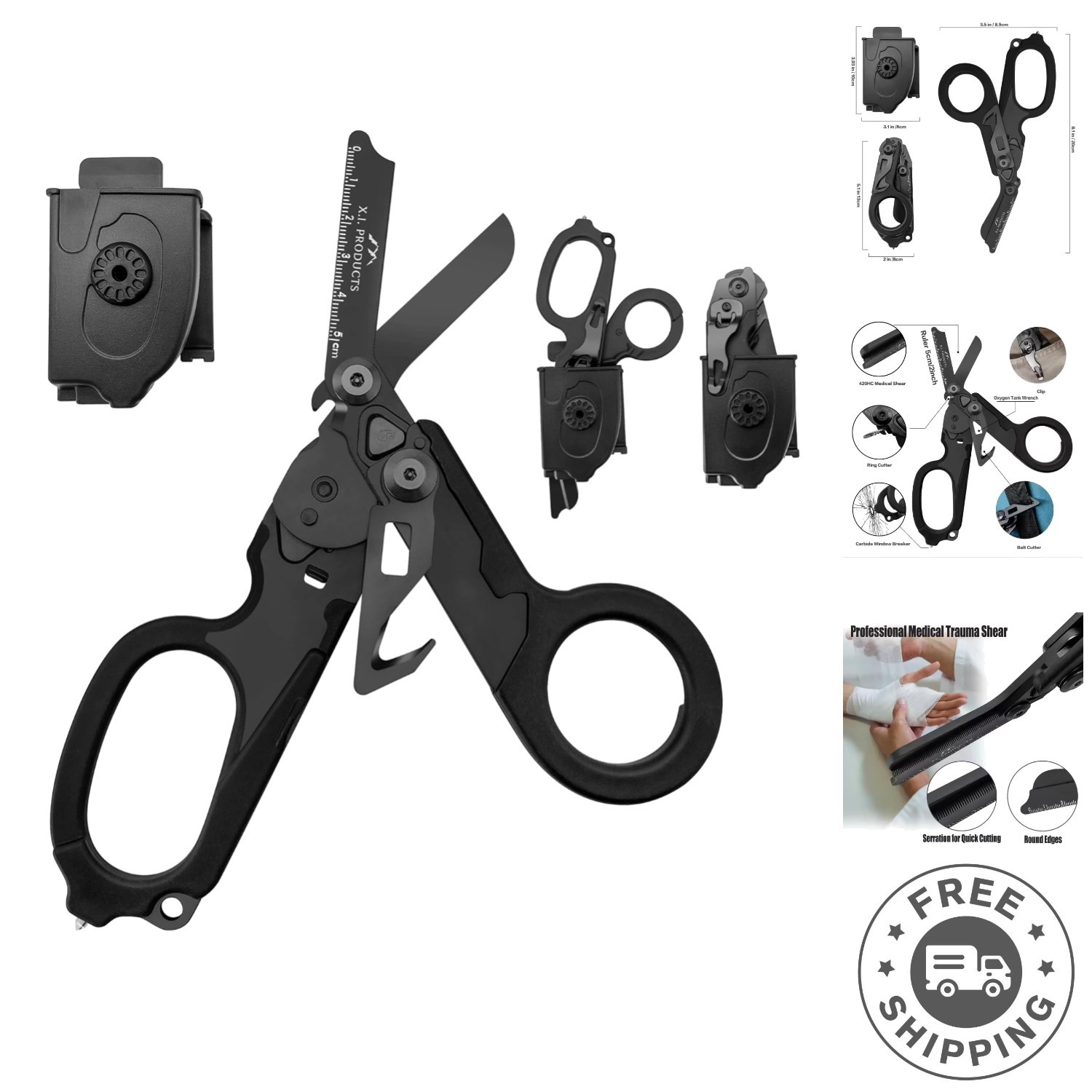 6-in-1 Foldable Trauma Shears in Carbon Black – Professional Emergency Tool