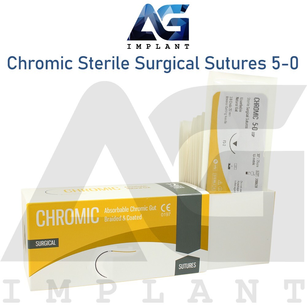 5-0 Chromic Gut Sterile Training 75cm Sut ures Brown Braided 12pc