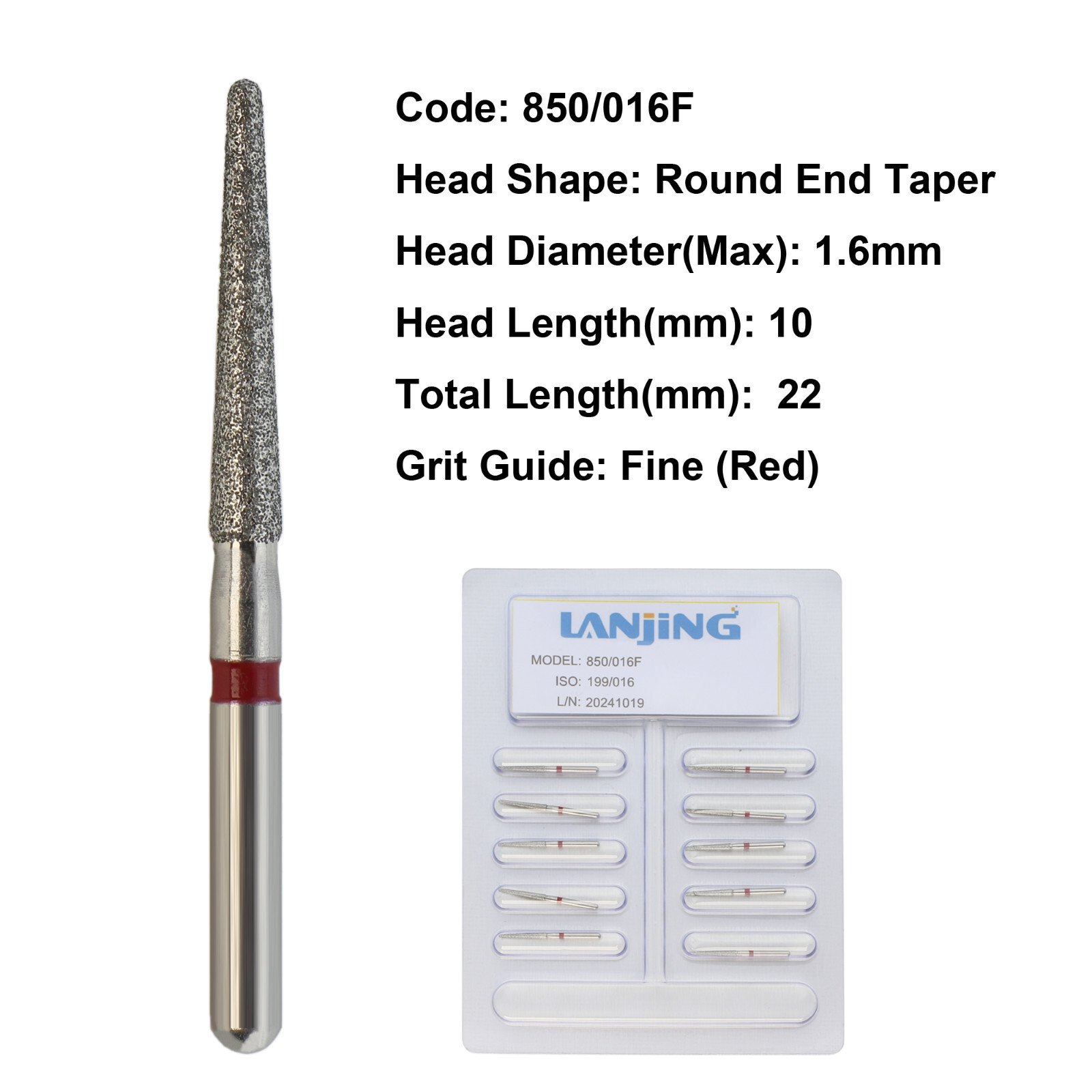 Dental Diamond Burs FG 850/016F 856/016C Round End Taper Coarse Fine High Speed