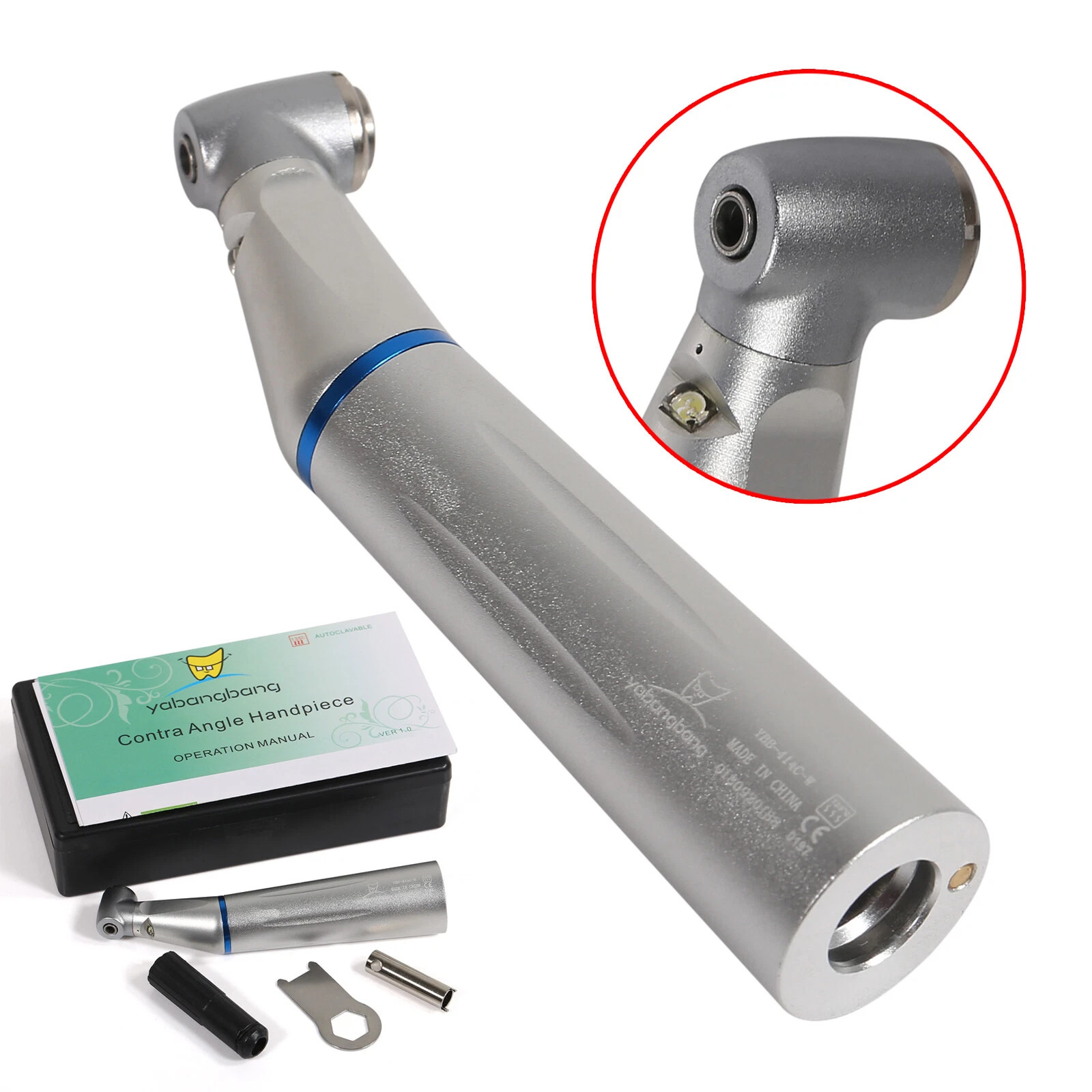 Dental SLow Speed LED Handpiece Optic Fiber Contra Angle Motor 4Hole Inner Water