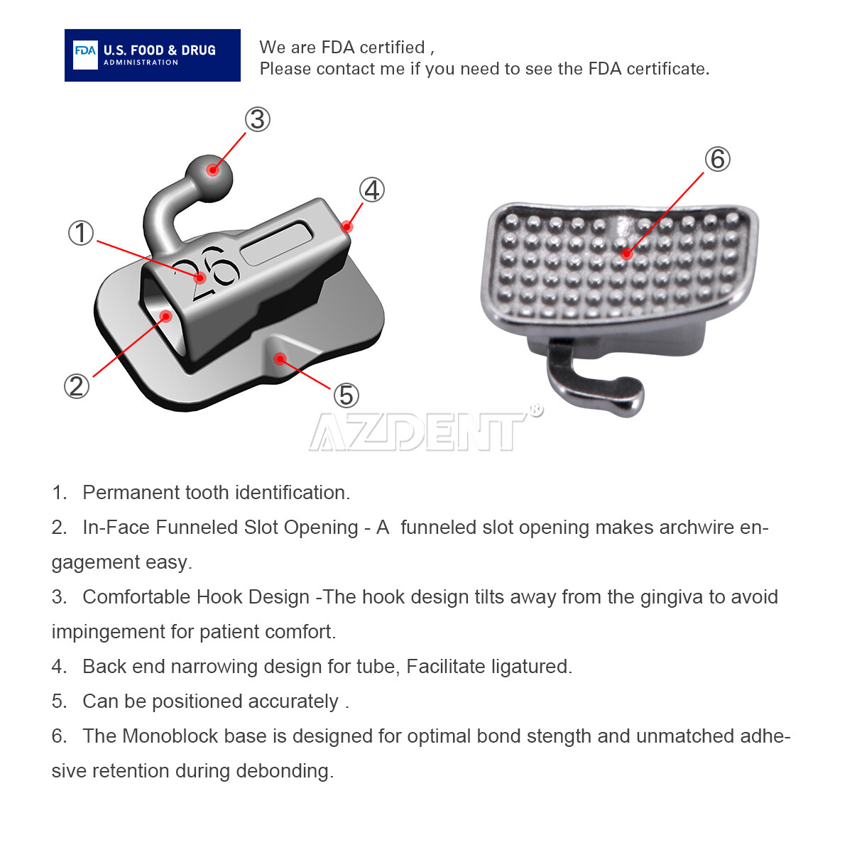 AZDENT Dental Orthodontic Self Ligating Brackets Braces Roth/MBT.022 345 Hooks