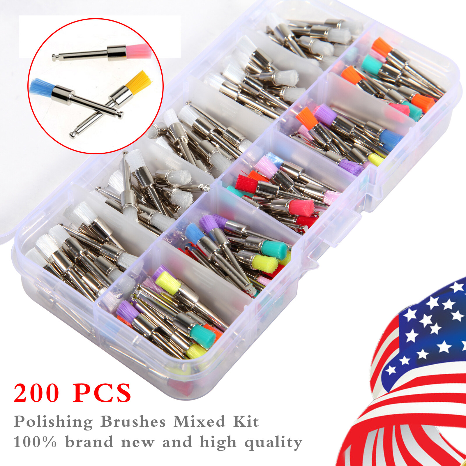 200 PCS Dental Nylon Polishing Flat Latch Polisher Prophy Brush Disposable mixed