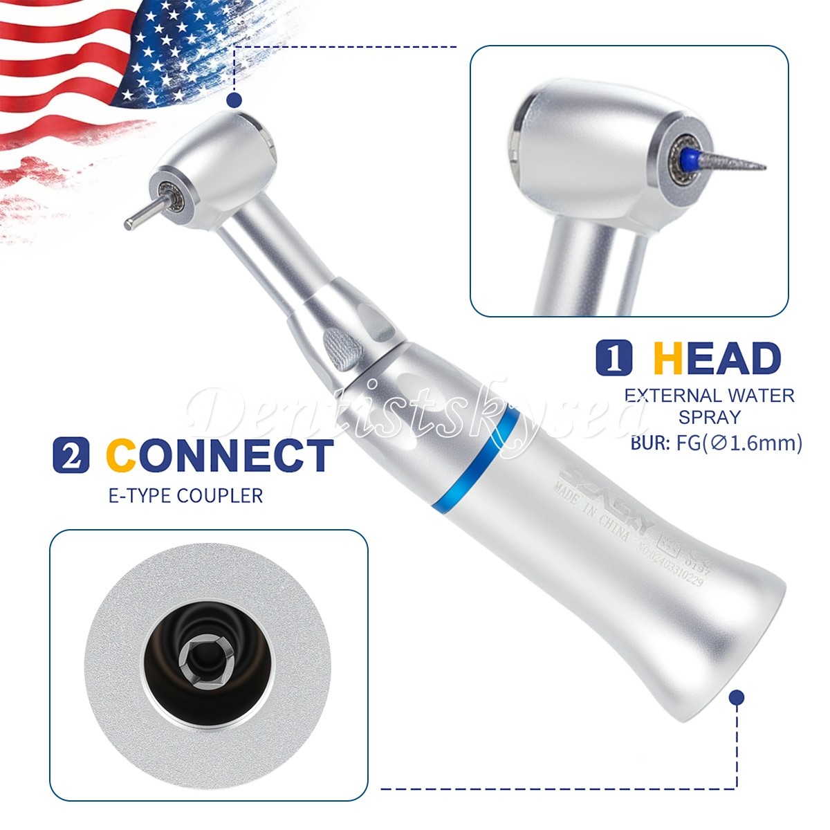 Low Slow Speed Handpiece Contra Angle Push Button E-Type 1.6mm Burs Dental Y