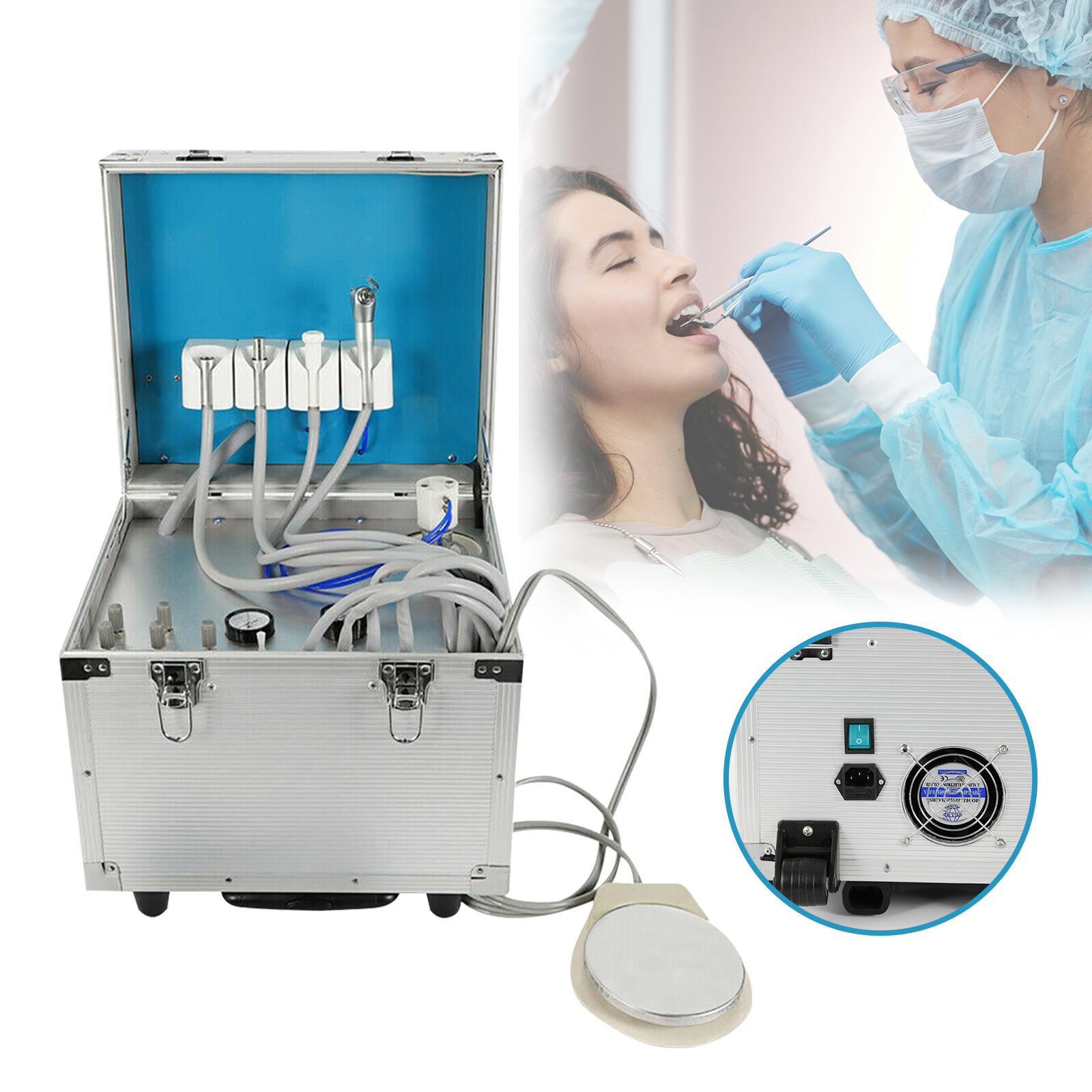 4 Holes Dental Mobile Delivery Unit Portable Rolling Box Air Compressor Suction