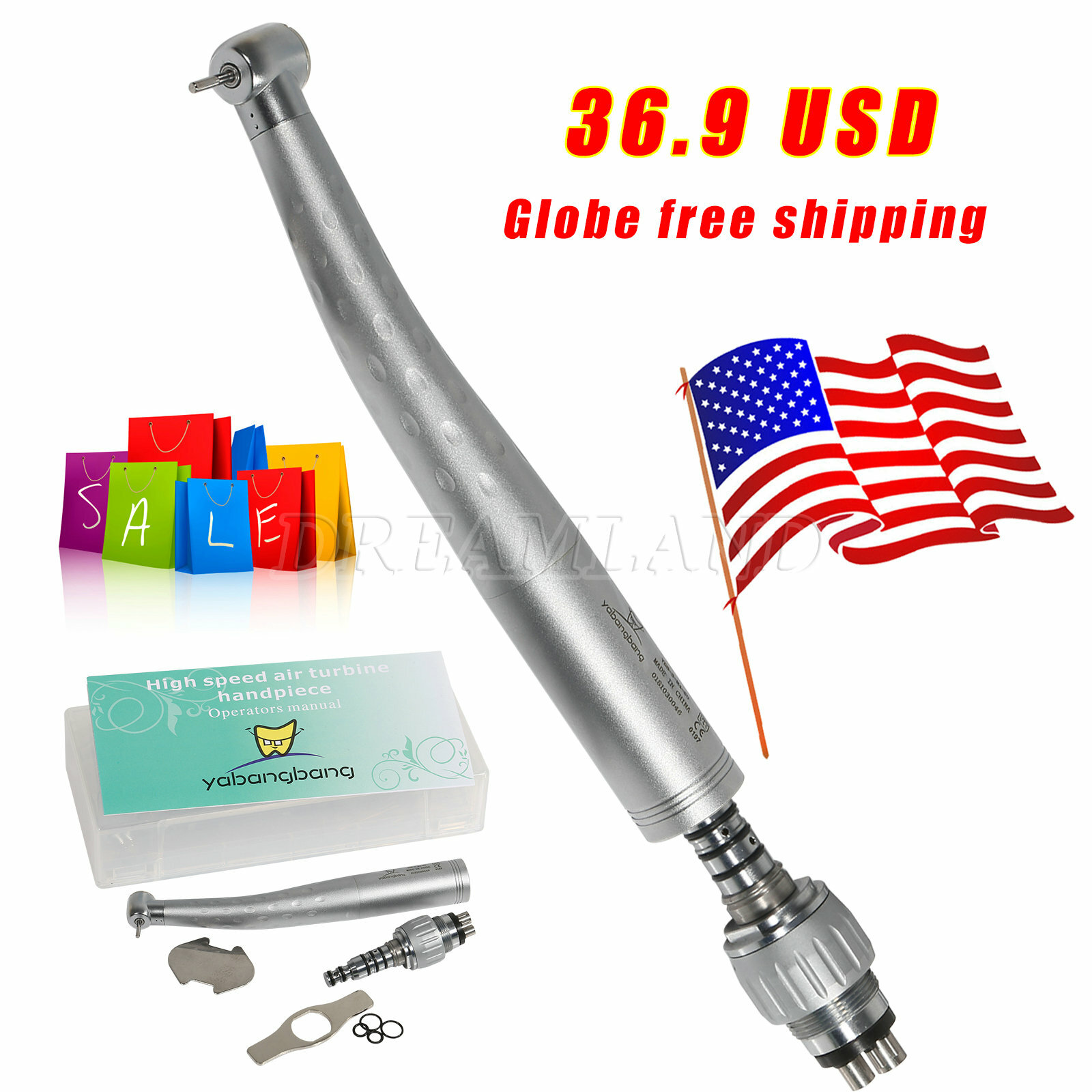 USPS 5 Yabang Dental High Speed Handpiece with 4 Holes Quick Coupler Swivel