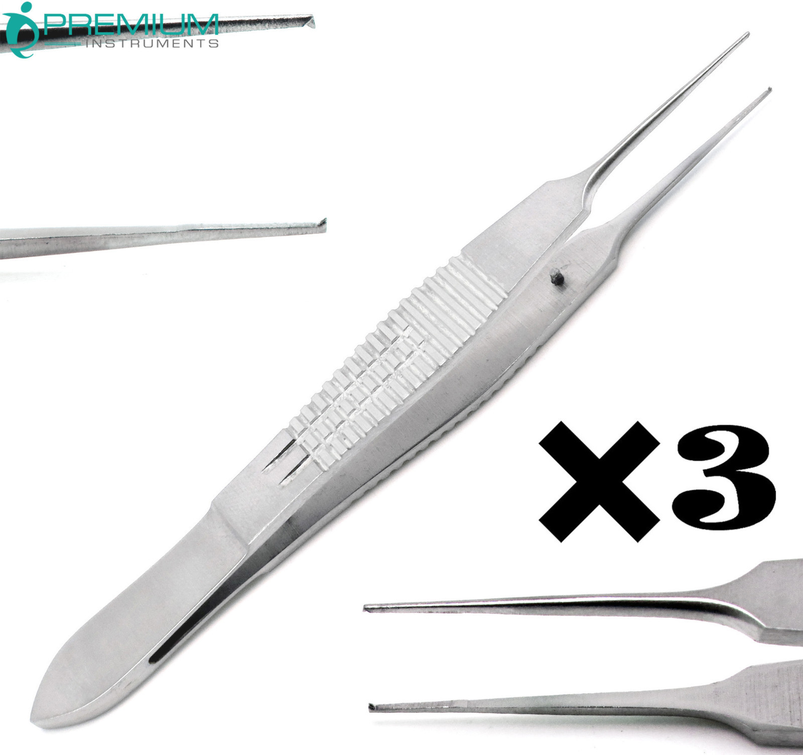 3 Pcs New Ophthalmic Castroviejo Forceps 4″ Suture 0.5mm Tying 1×2 Micro Teeth