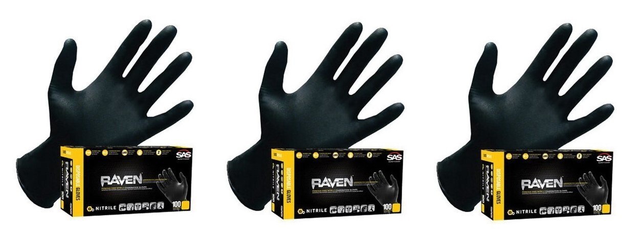 SAS Safety 66517 Raven Powder-Free Nitrile Disposable Glove, Medium (3 Pack)