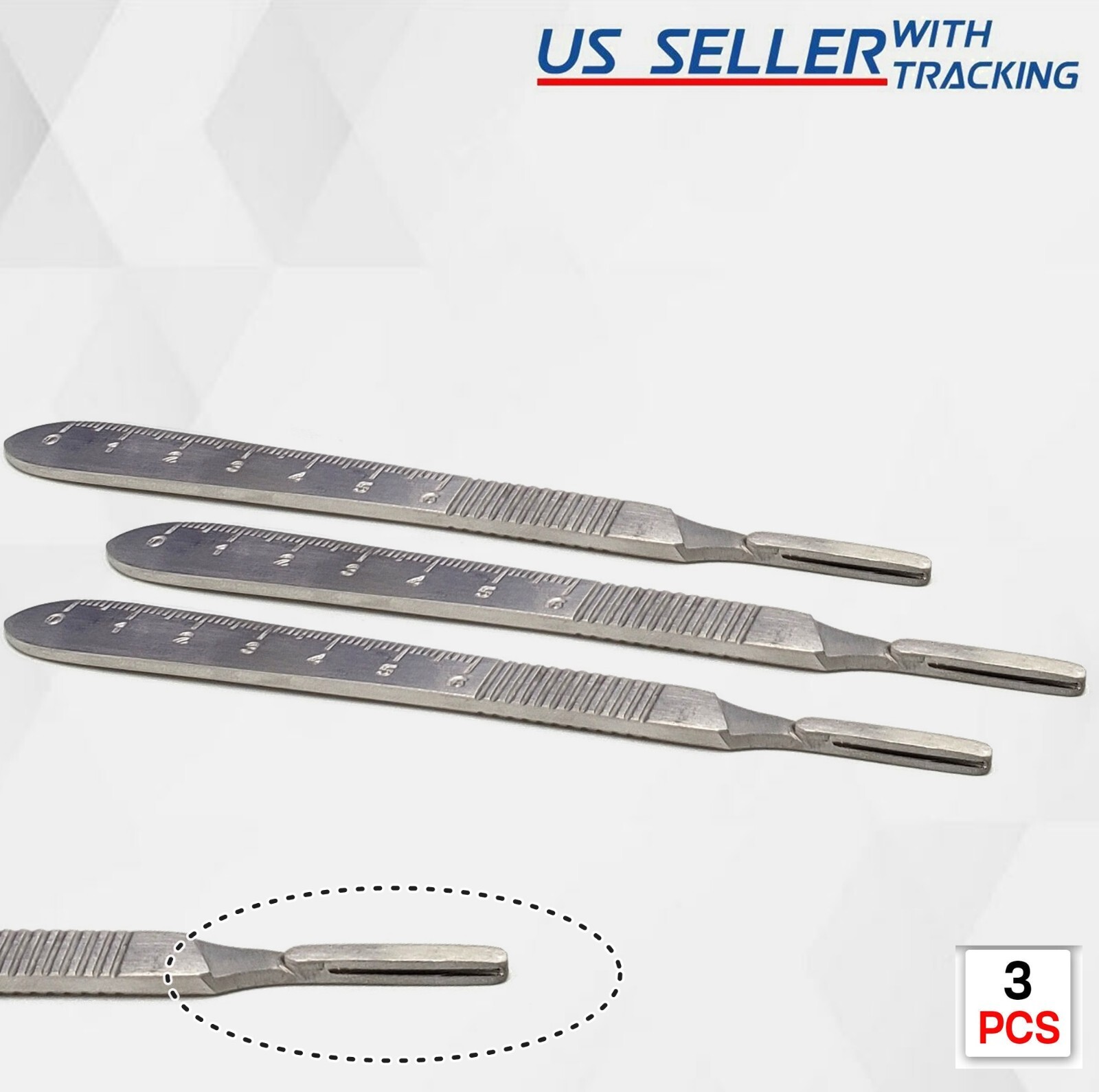3x Surgical Scalpel Handle No. 4 Dental Medical Stainless Steel w/ Scale Handle