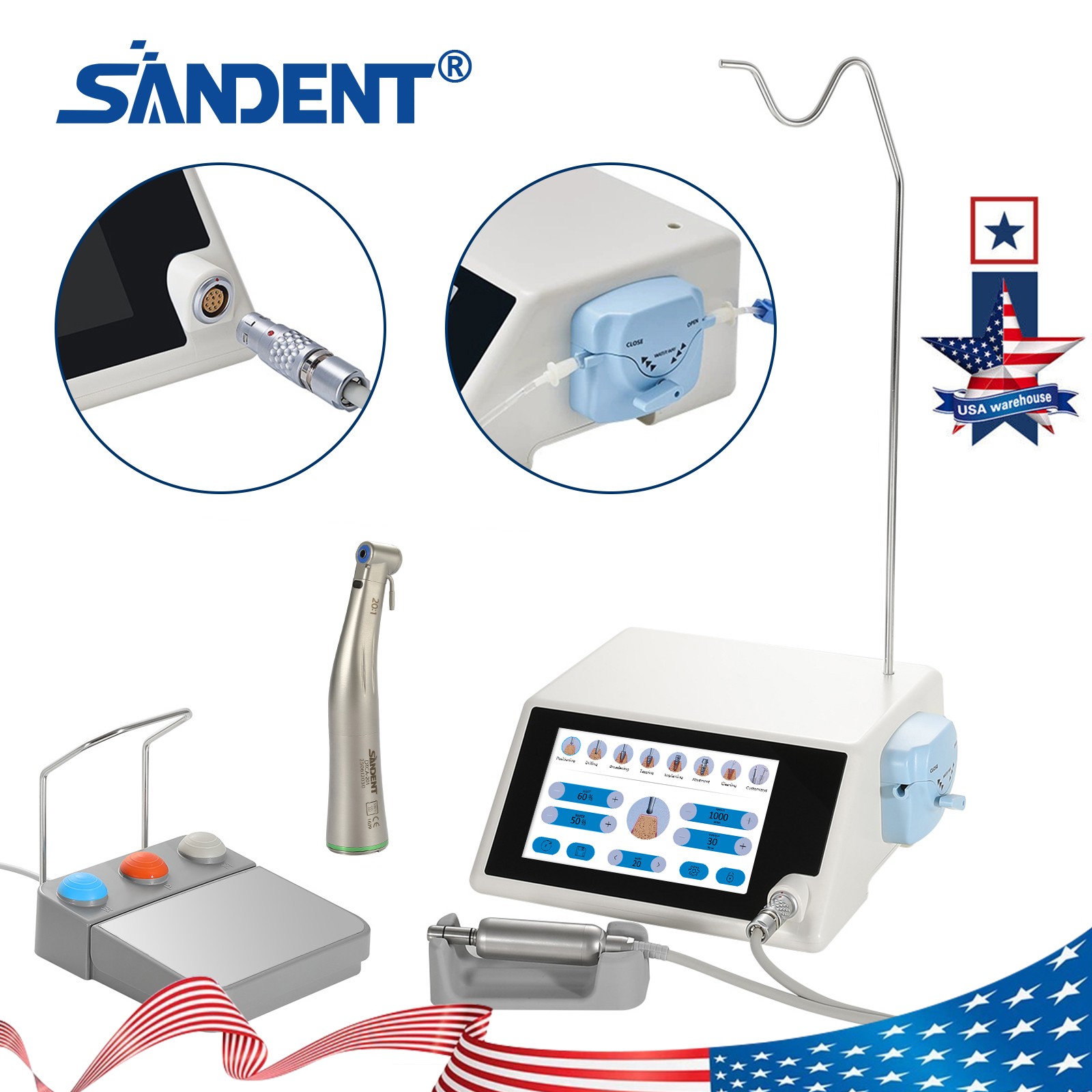 Dental Implant Motor Brushless Surgical Touch Screen Machine +20:1 LED Handpiece