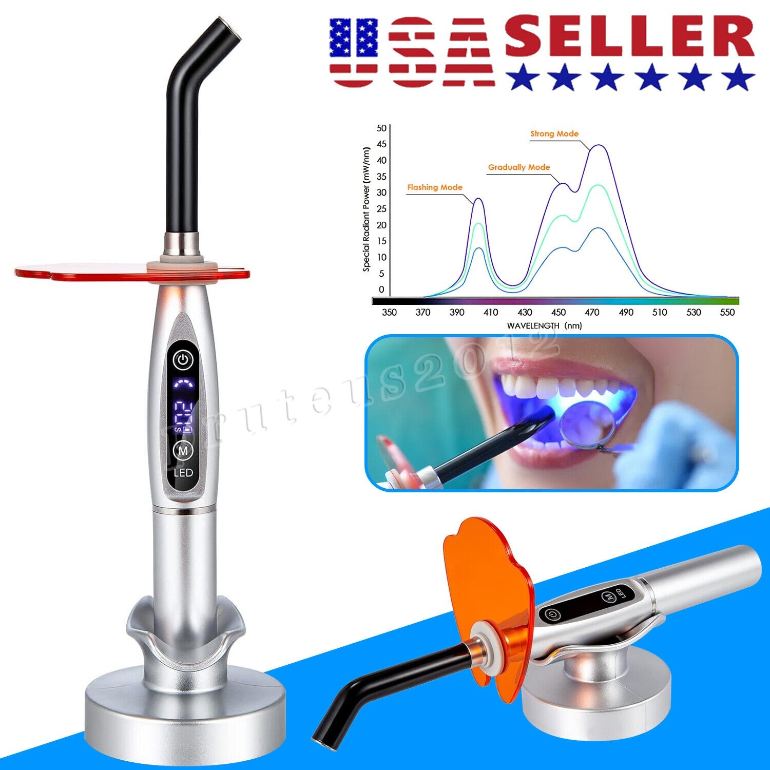 Dental Wireless Cordless LED Cure Curing Light Lamp 2000mw 5W Tool Resin Cure