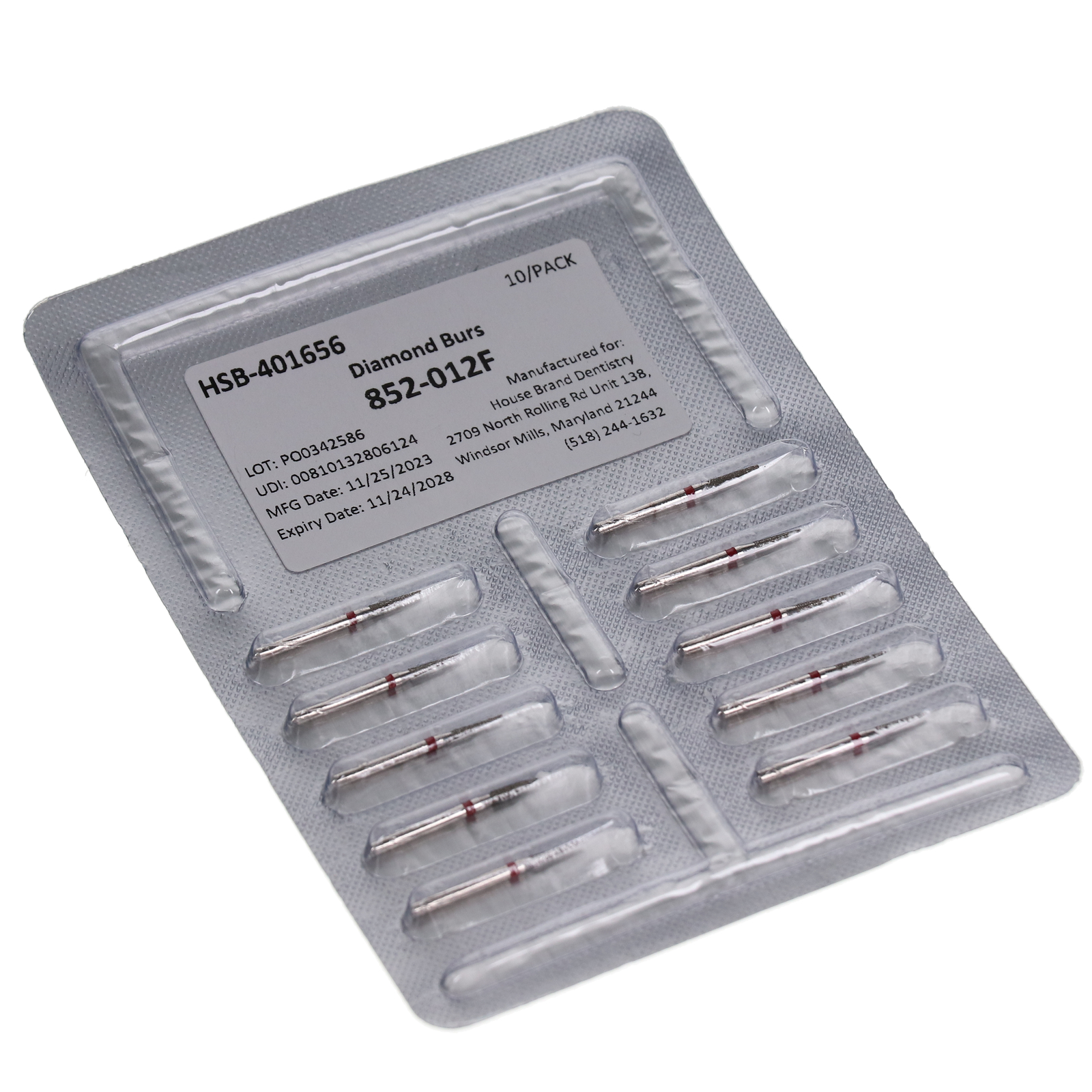 House Brand Dentistry 401656 FG 852-012F Christmas Fine Grit Diamond Burs 10/Pk