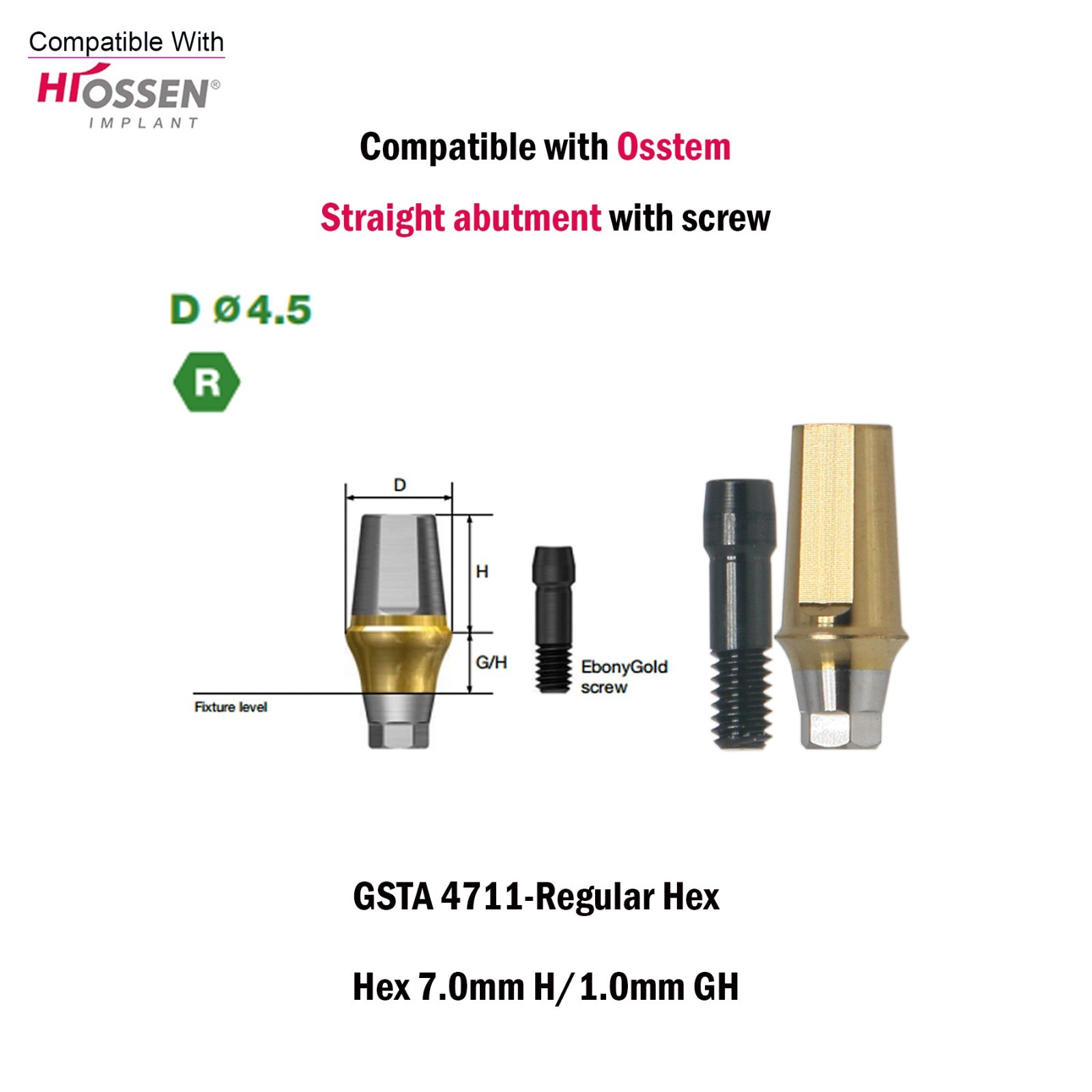 Titanium Straight Cemented Abutment D4.5/5.0/6.0 For Osstem Hiossen TS Regular