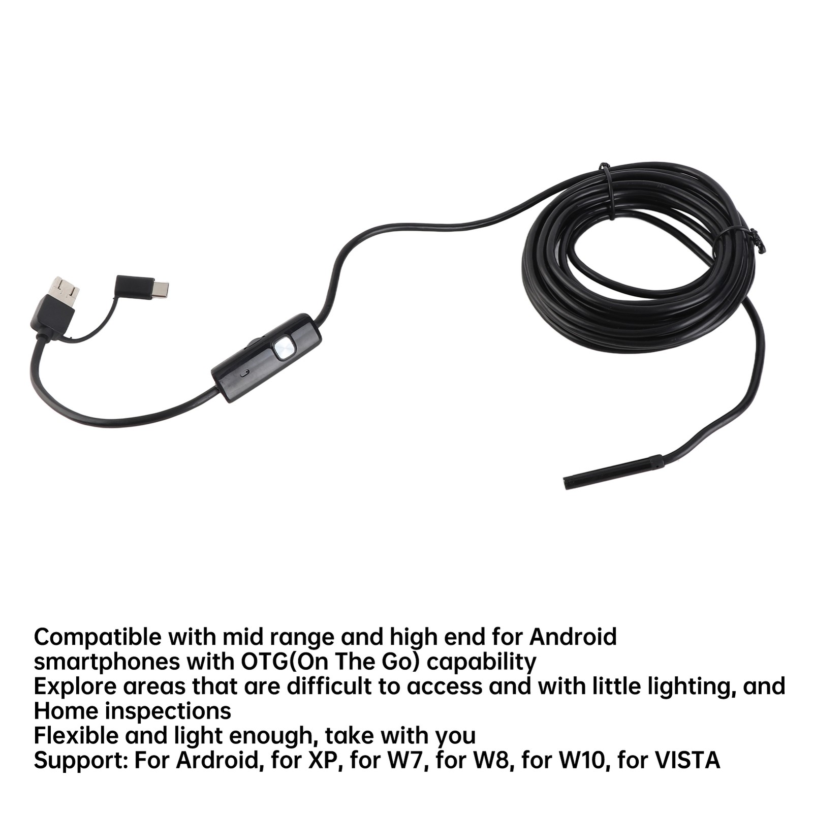 Endoscope Camera Mobile Phone PC USB Type C 3 In 1 For With LED Light