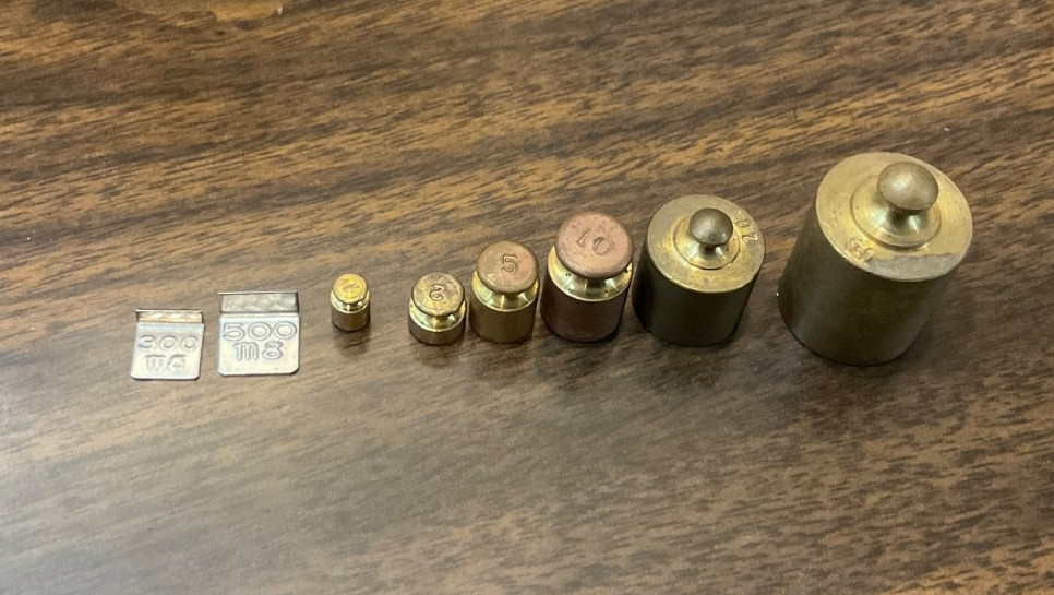 Brass Gram Weight Calibration Set. 8 pieces
