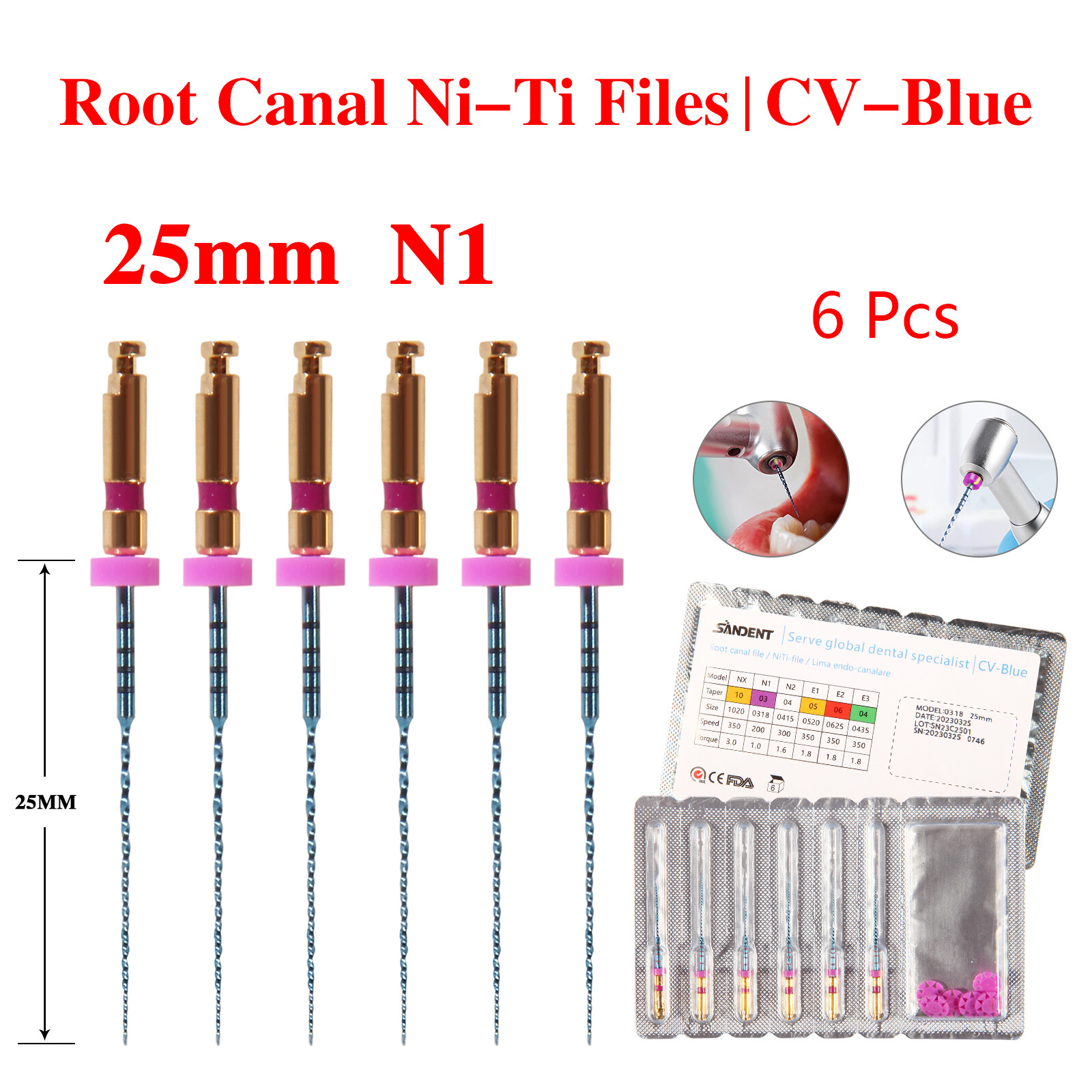 1-10packs Dental Endo Rotary Files Endodontic Niti Files Gold Taper 25MM SANDENT