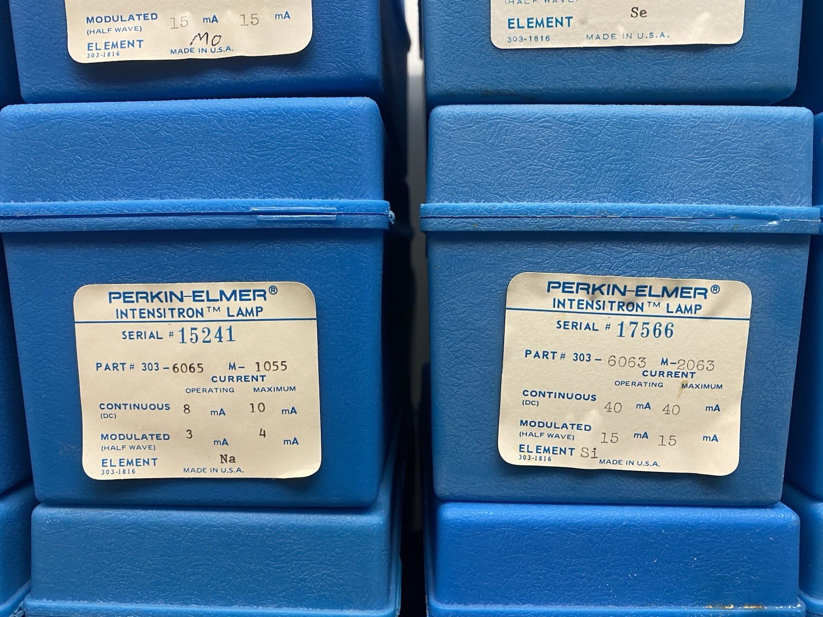 Lot of 15 Different Perkin-Elmer 303-60xx Intensitron Hollow Cathode Lamps