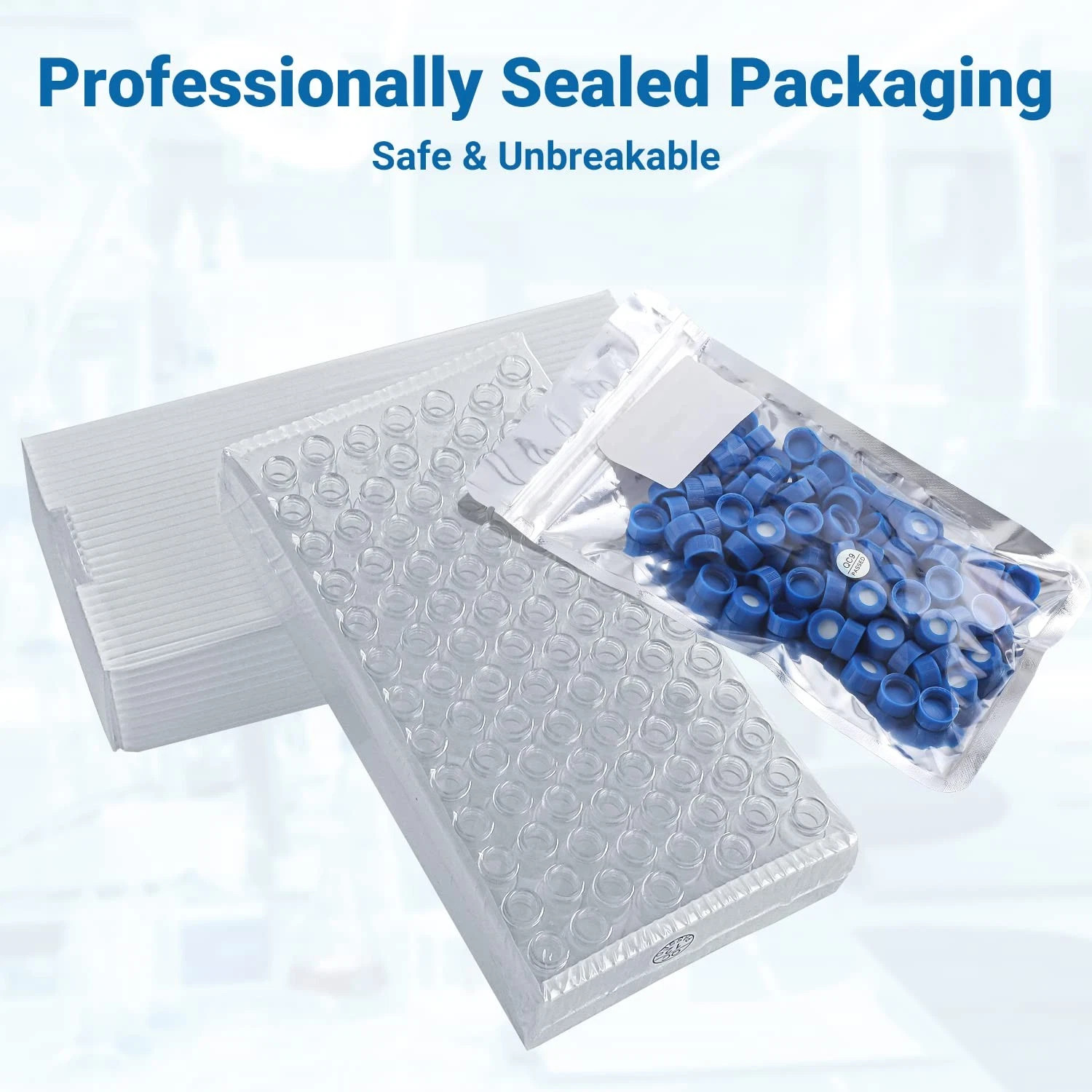 1000x 2ml Autosampler Vials w/ Pre Slit Screw Cap 9-425 HPLC Clear Sample Vials