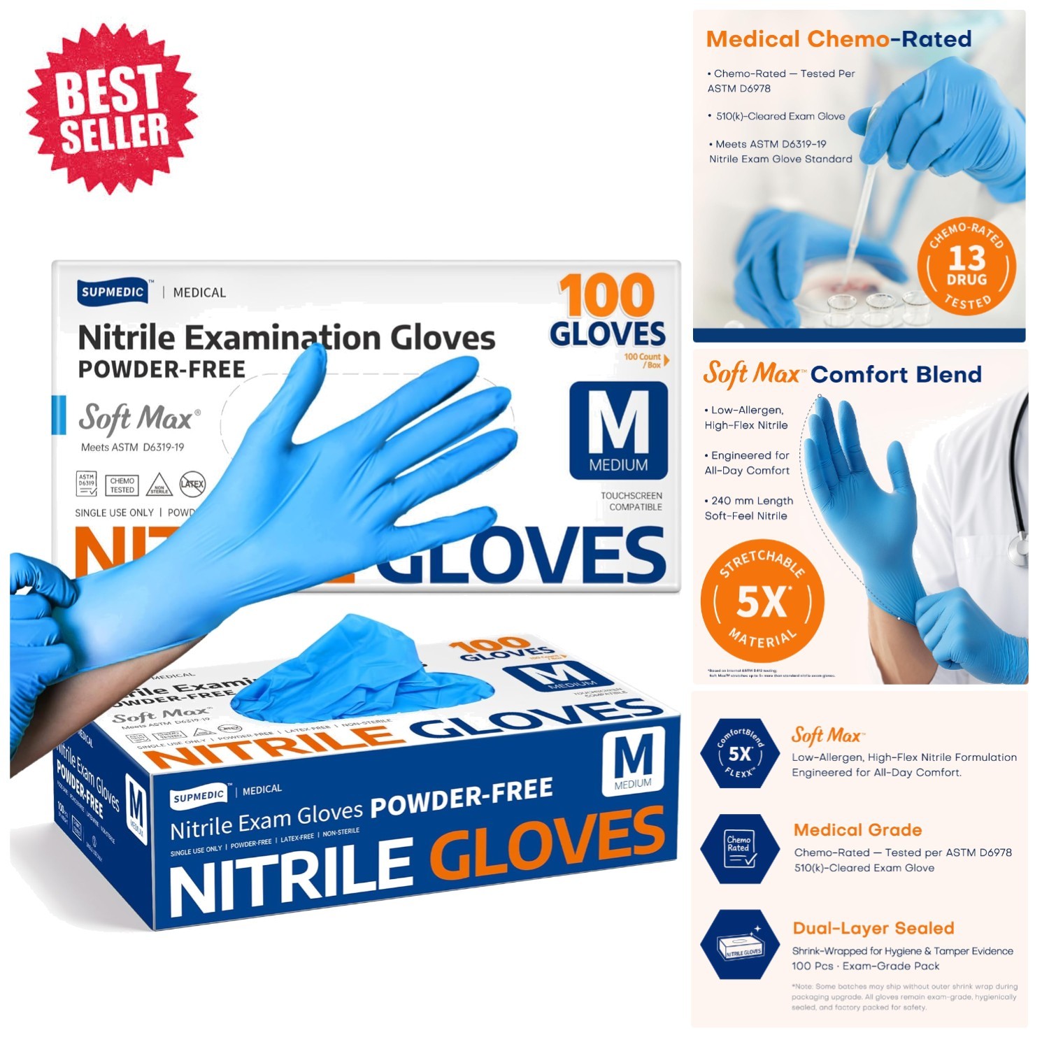 100 Pack Disposable Nitrile Gloves – Ideal for Medical and Food Handling
