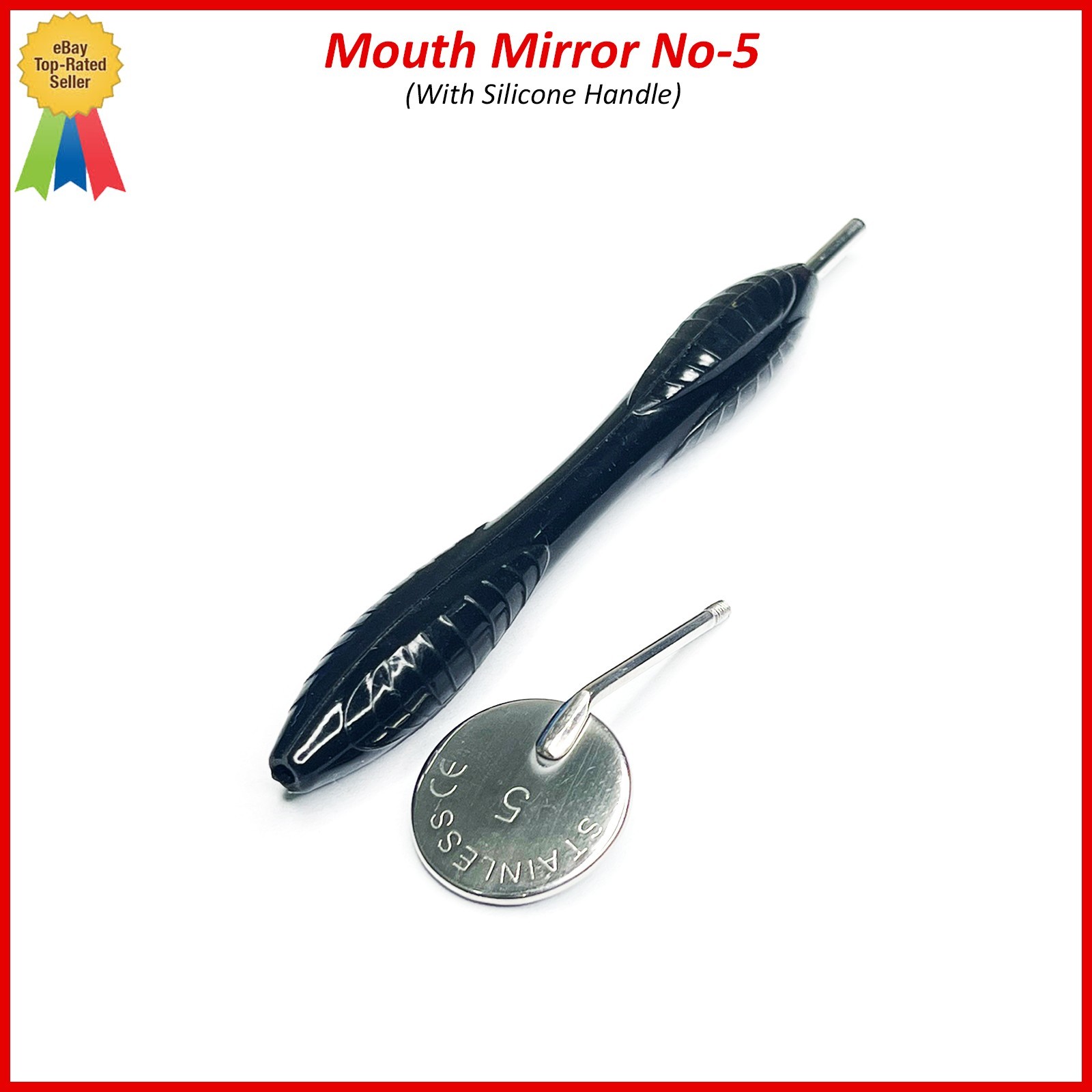Dental Mouth Mirror, No 5 Tooth Examination Instrument, Silicone Handle Black