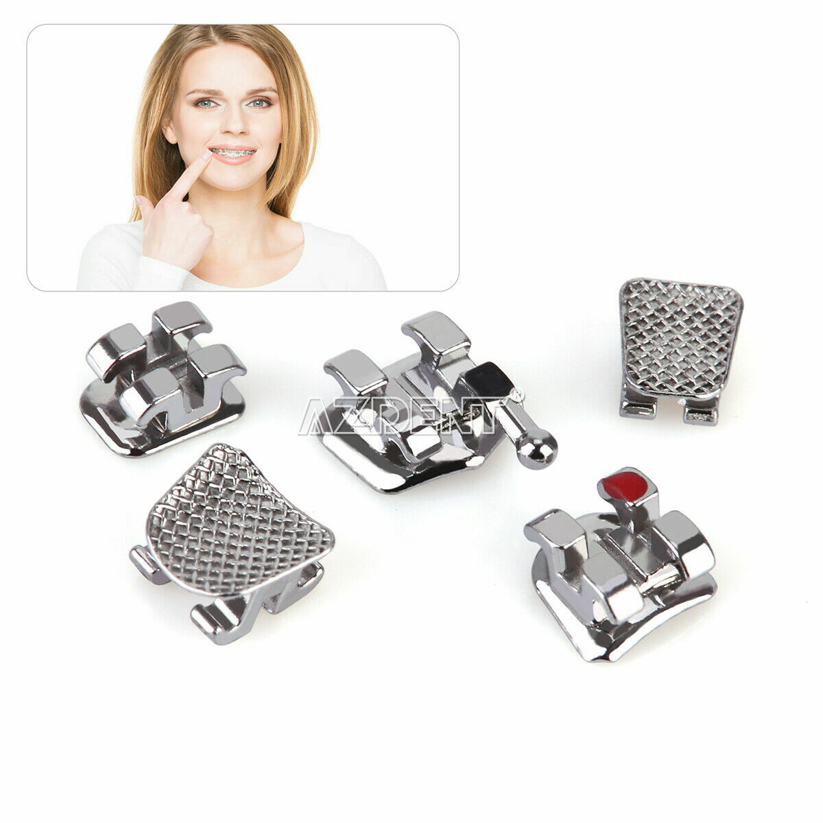 50Set Dental Orthodontic Brackets Metal Braces Mini Roth018 Hook 345 AZDENT