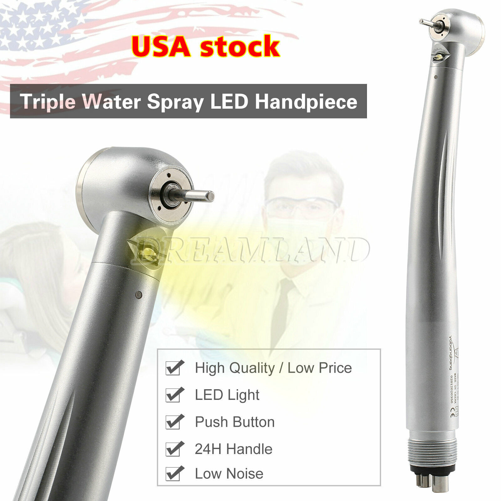 Dental LED E-generator Fiber Optic High Speed Handpiece 2Holes 4-Holes FDA