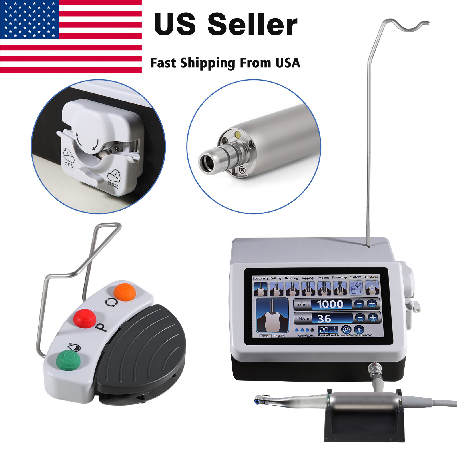YBB Dental Surgical Implant Motor System Brushless Motor 20:1 LED Contra Angle Y