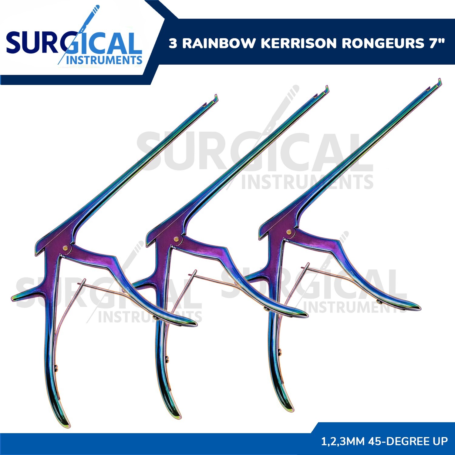3 Pcs KERRISON Rongeurs 7″,1mm, 2mm, 3mm Up 45 Degree Rainbow Color German Grade