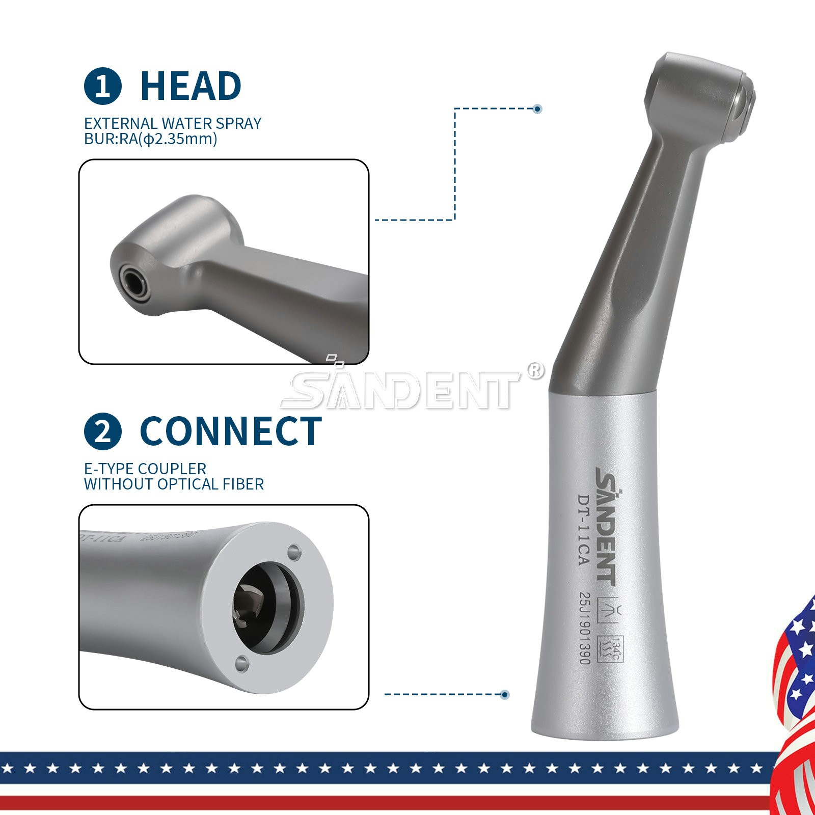 Dental Low Speed Handpiece Kit 4H Contra Angle Straight Air Motor External Spray