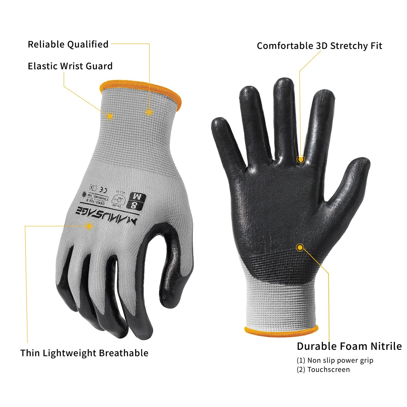 Manusage Safety Work Gloves – Protective Glove For Men Women – Ultrathin Hand