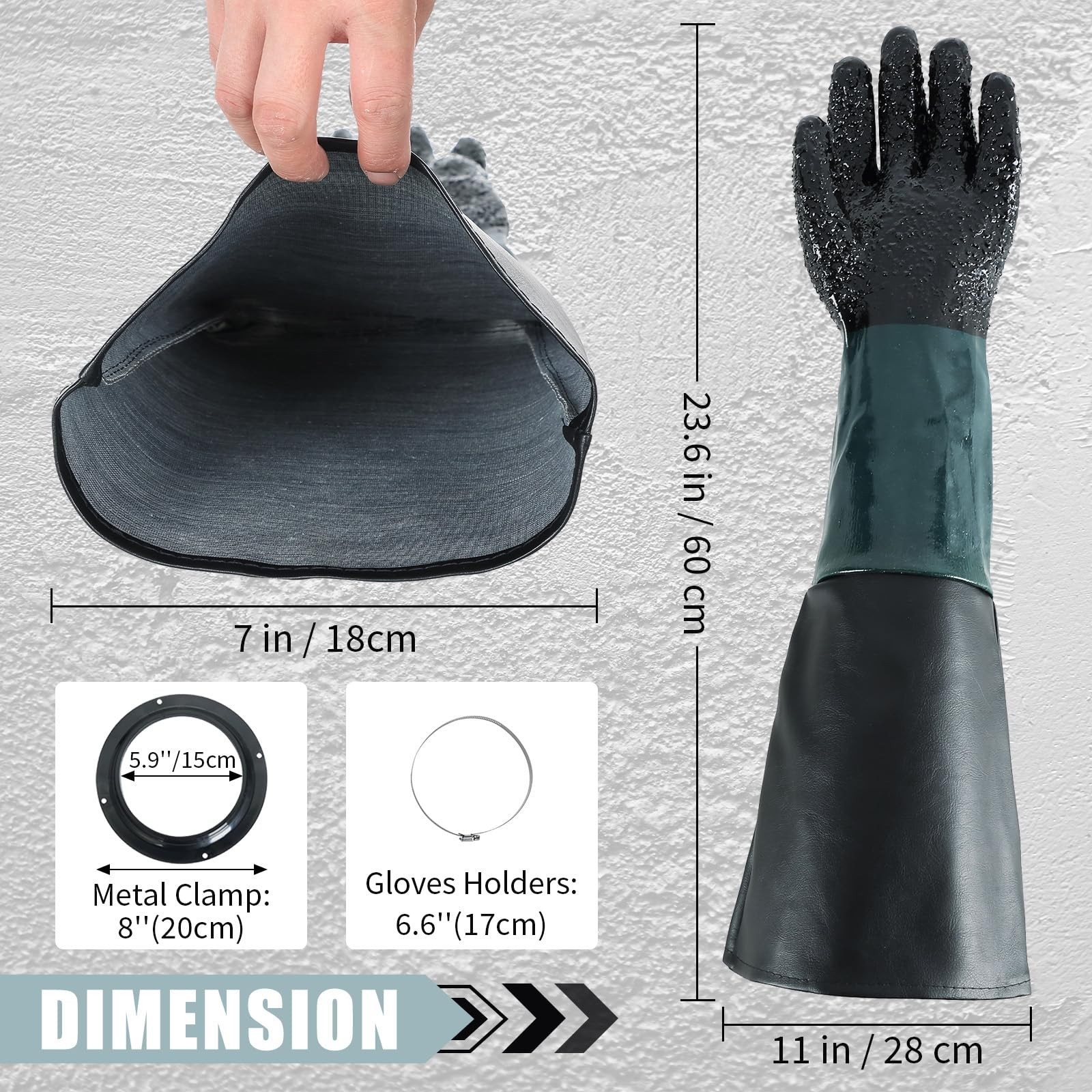 Flkqc Rubber Sandblasting Gloves 1 Pair 23.6 Blast Protection Gloves Kit 2