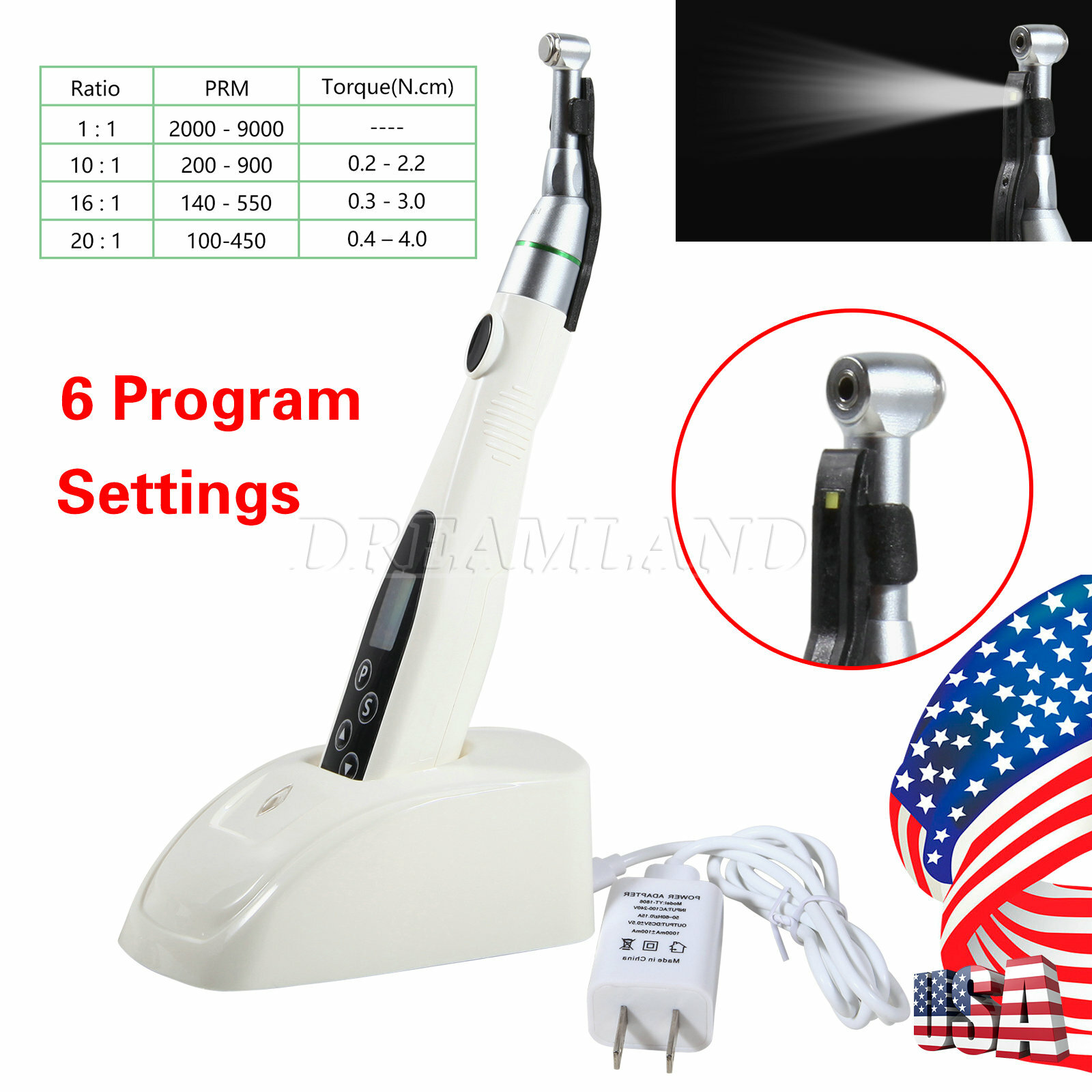 US LED Dental Endo Motor 16:1 Contra Angle Root Canal USA Y-smart CE