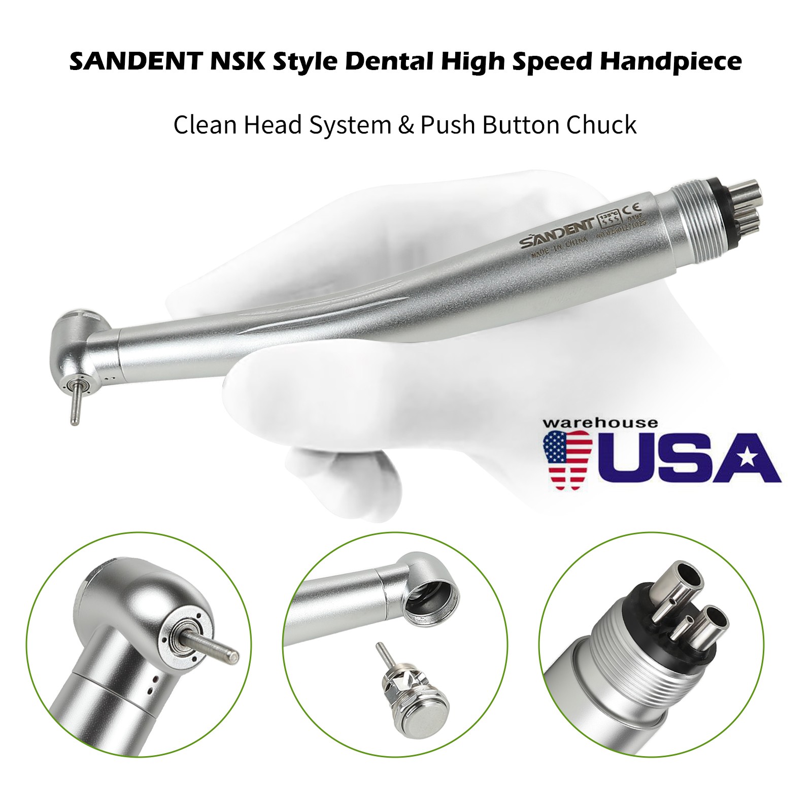 10 SANDENT NSK Style Dental High Speed Handpiece Push Button Standard 4 Hole M4