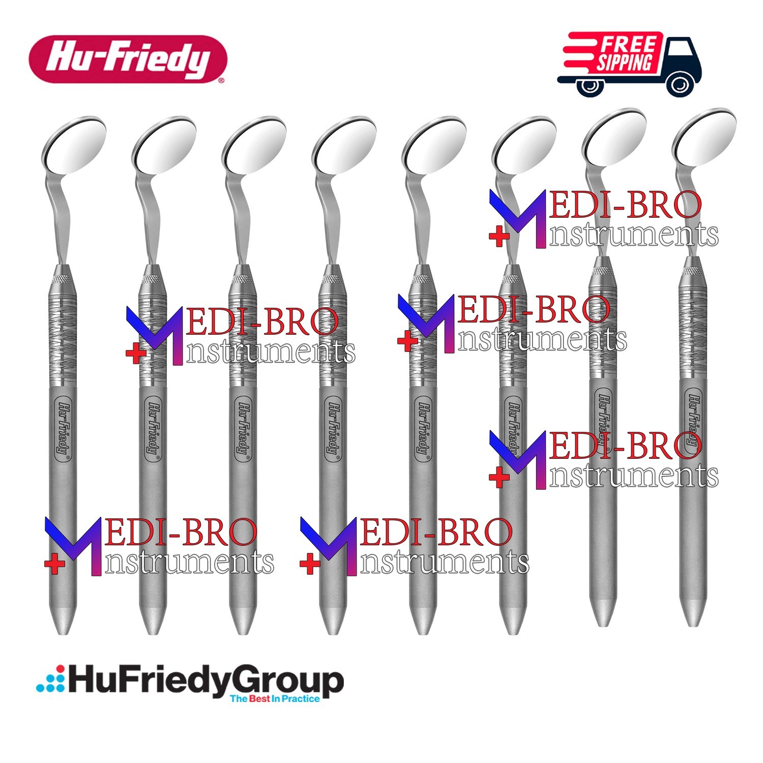 Lot of 8 Hu-Friedy MIR5DS Double-Sided Dental Mirrors with MH6 Handles