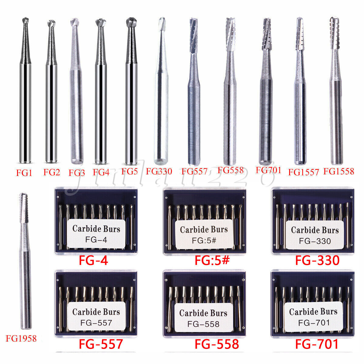 Carbide Bur, FG, #1/4, 1/2, 1, 2, 4, 6, 8 Bur, Round Dental