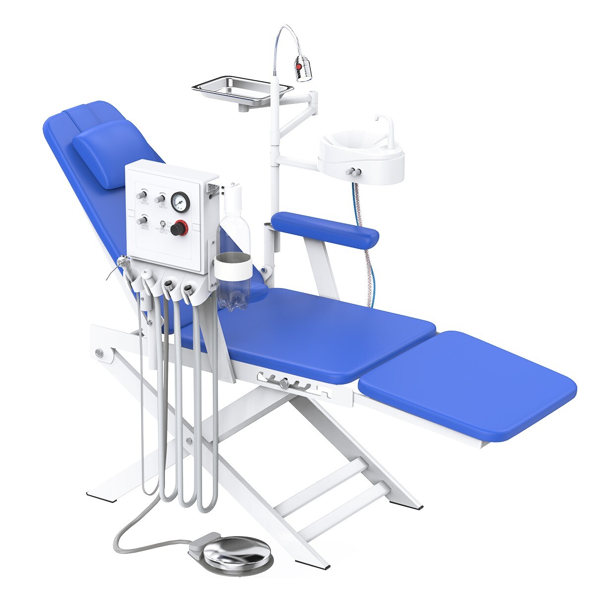 Portable Dental Folding mobile Chair+Turbine Unit 4Hole+LED light+Tray