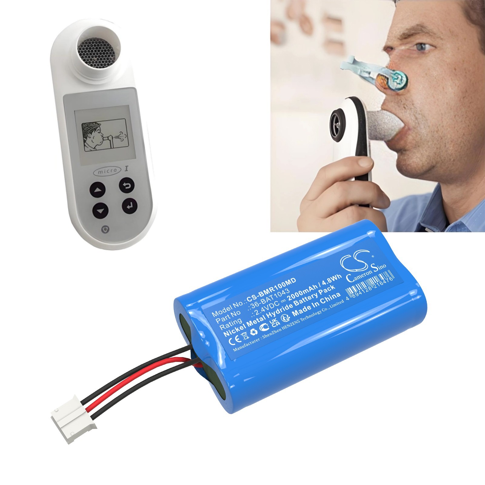 BATTERIE 2000mAh Type 36-BAT1043 OM11861 For Biomedical Micro1 Spirometer