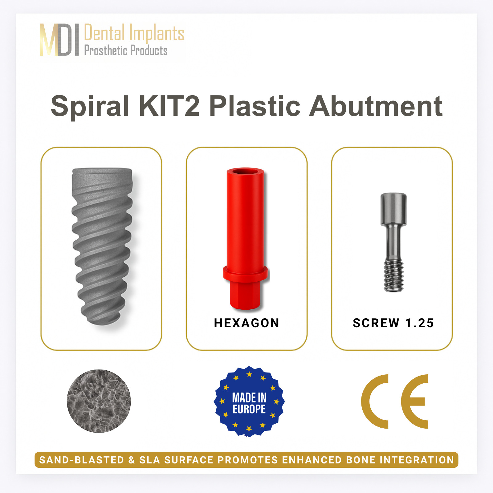 Kit 2 – Spiral Fixture + Red Plastic Abutment | Hexagon Anti Rotation | Lab 2.42