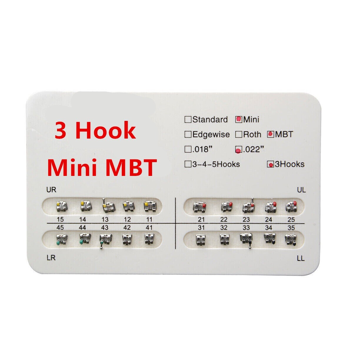 20 Pcs/Kit Dental Orthodontics Metal Mini MBT Brackets Braces 022 3 Hooks Model