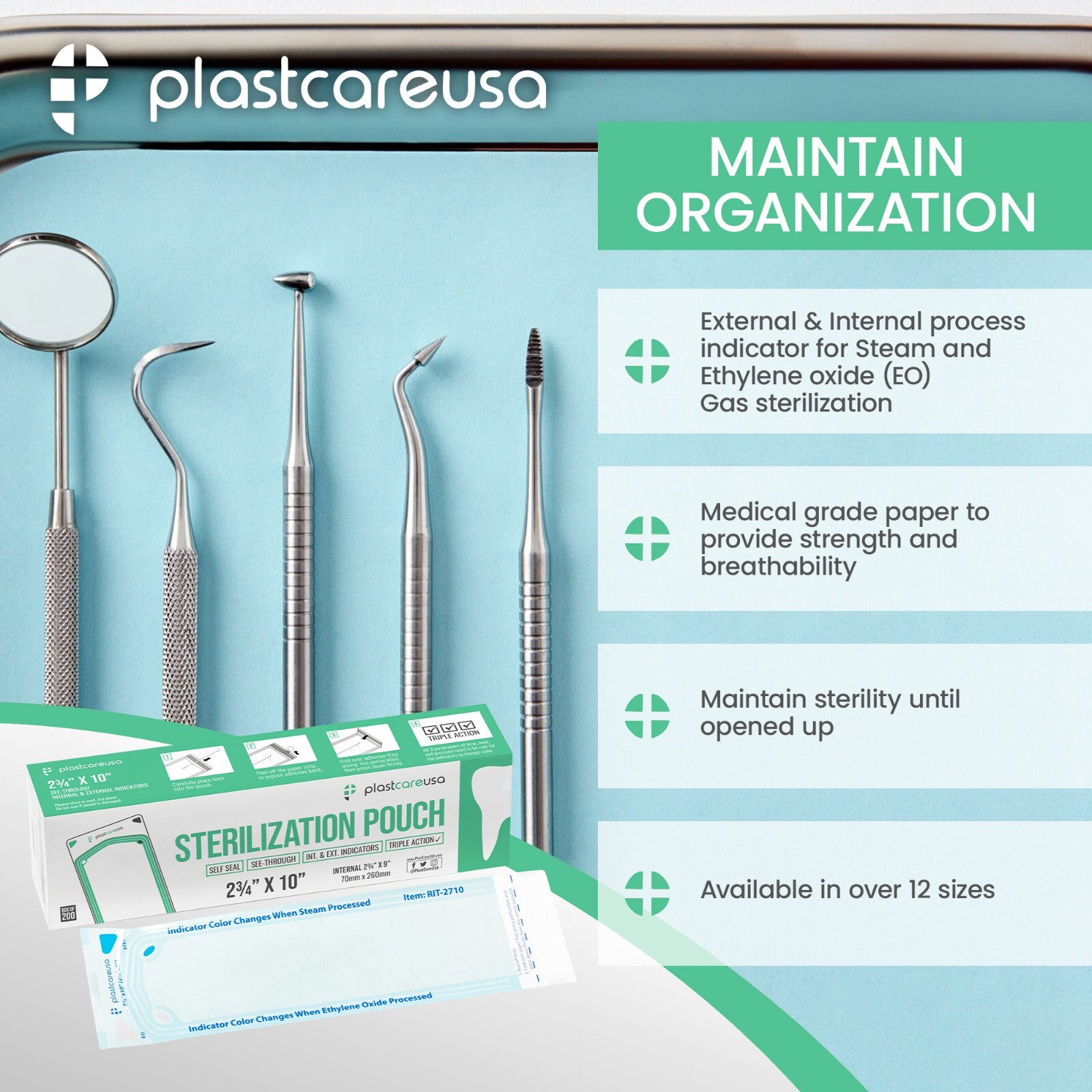 1,000 2.75″ x 10″ Self-Sealing Sterilization Pouches for Autoclave (5 Boxes)