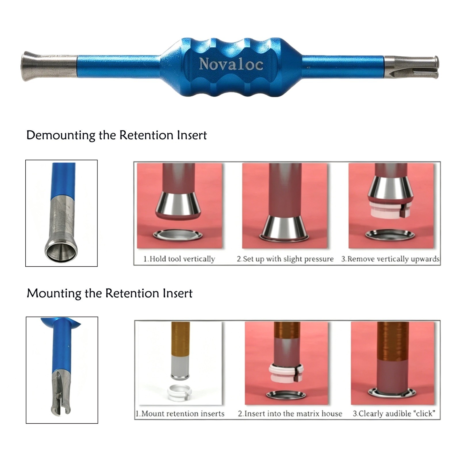 US Dental Novaloc Retention Inserts Caps Peek Locator Mounting & Demounting Tool
