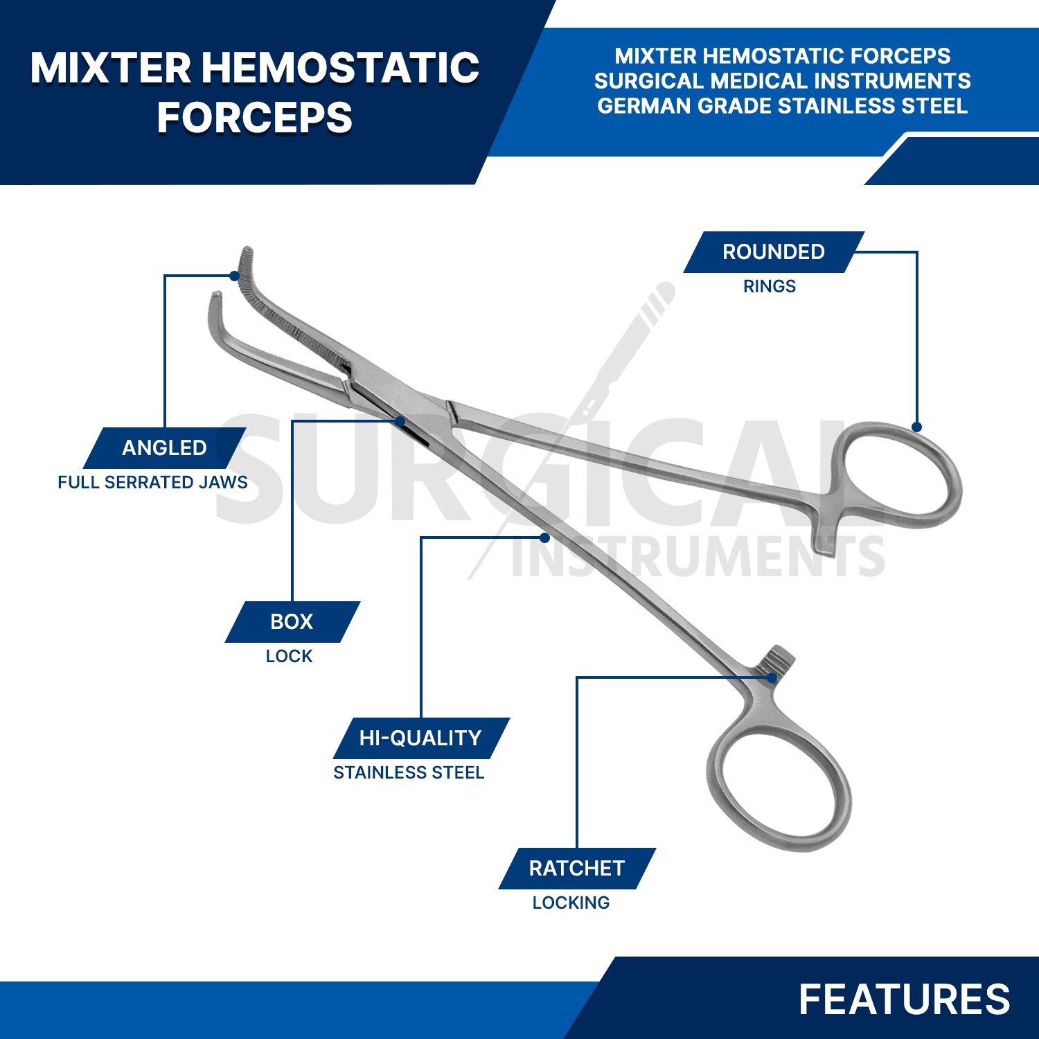 MIXTER Forceps Surgical Veterinary Instruments 8″ – Fully Curved German Grade