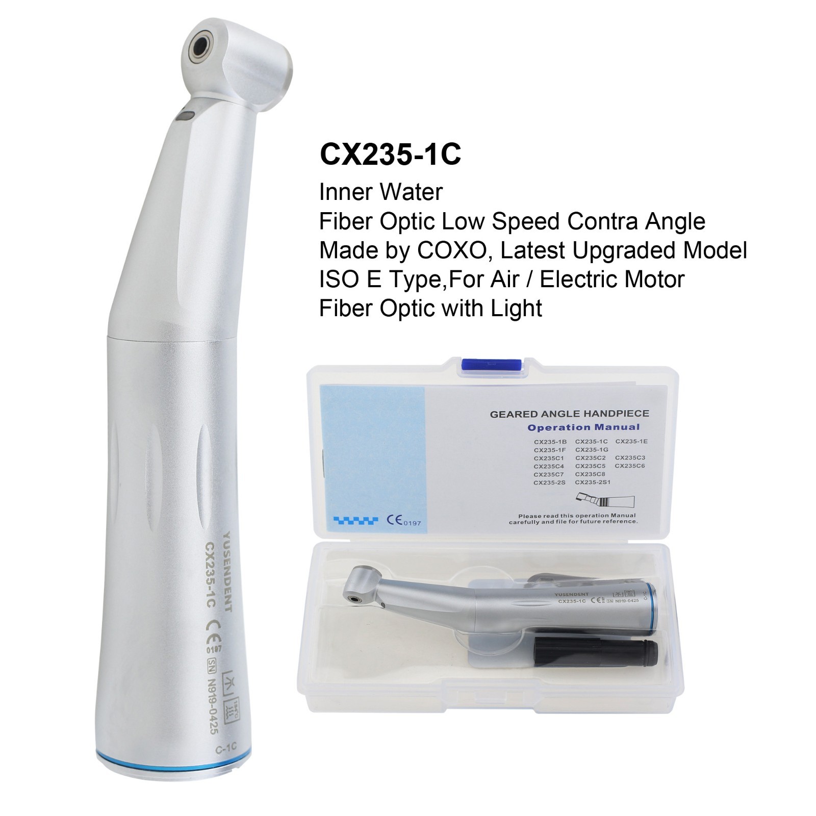 COXO Low Speed Handpiece Surgical Straight Contra Angle Air Motor 4 Hole LED NSK