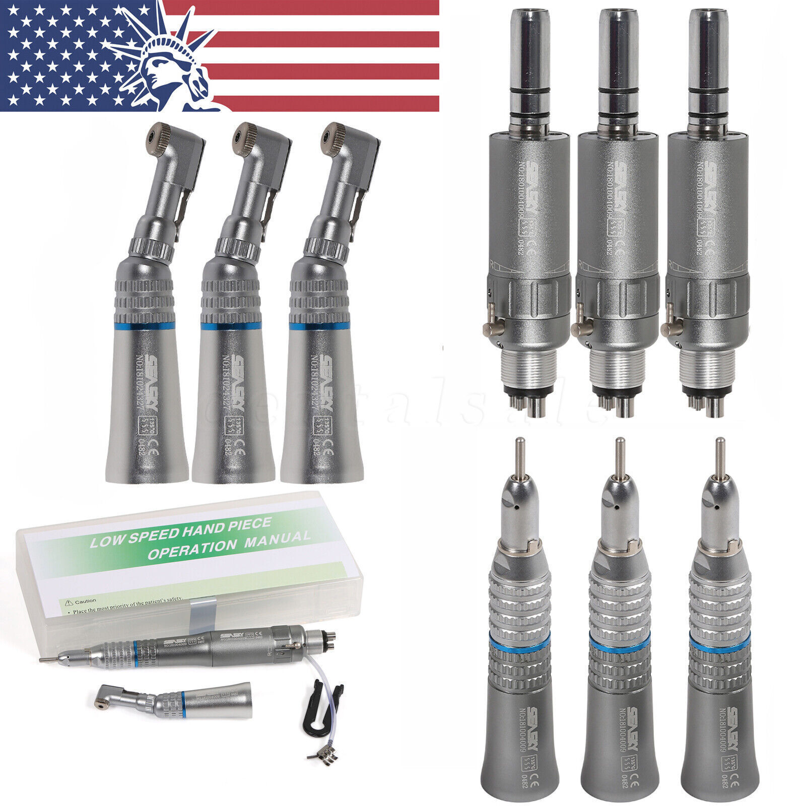 NSK Style Dental Slow Low Speed Handpiece Straight Contra Angle Air Motor 4/2H