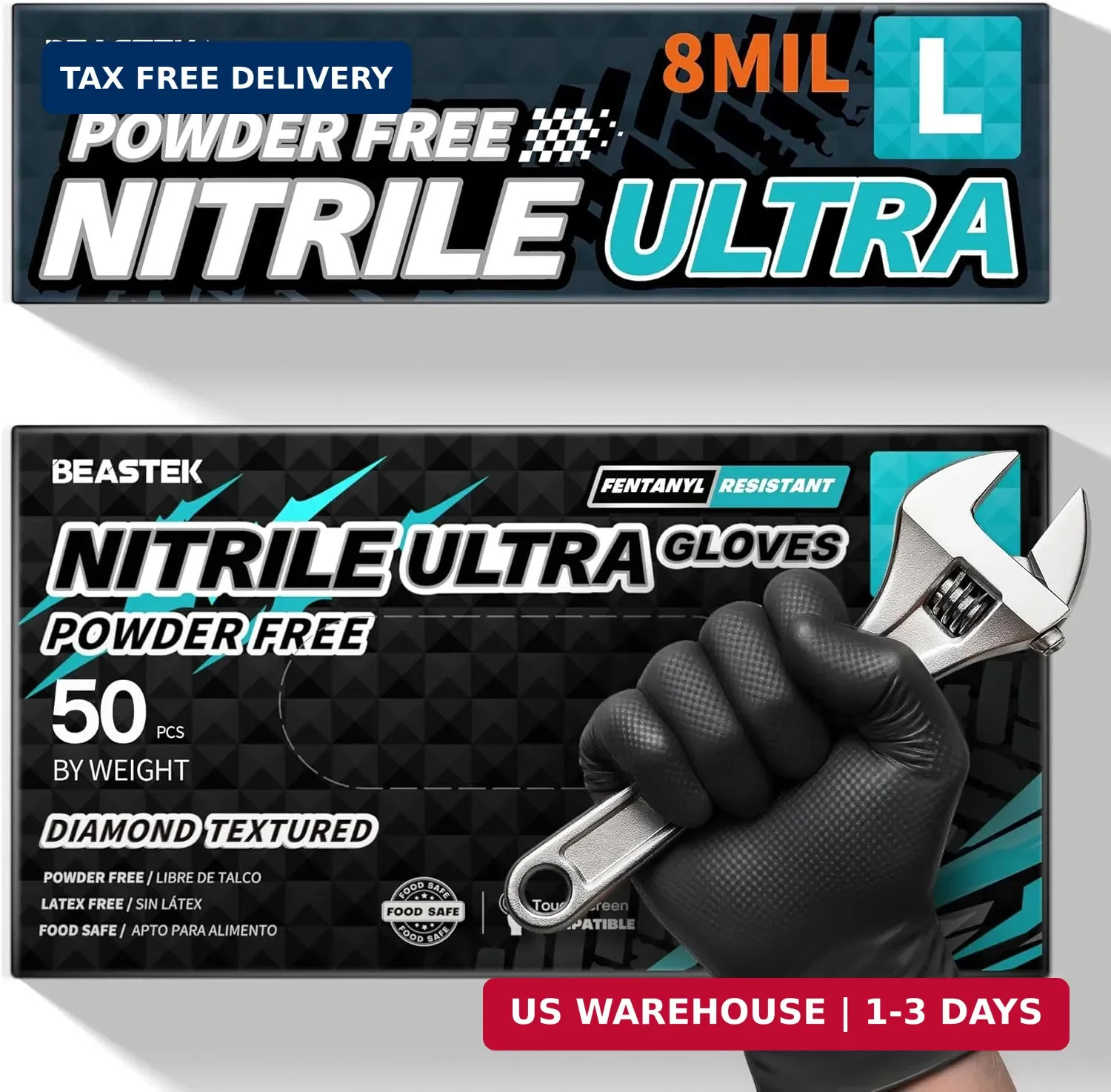 Beastek Nitrile Disposable Gloves, 8Mil Latex & Powder Free Chemical Resistant H