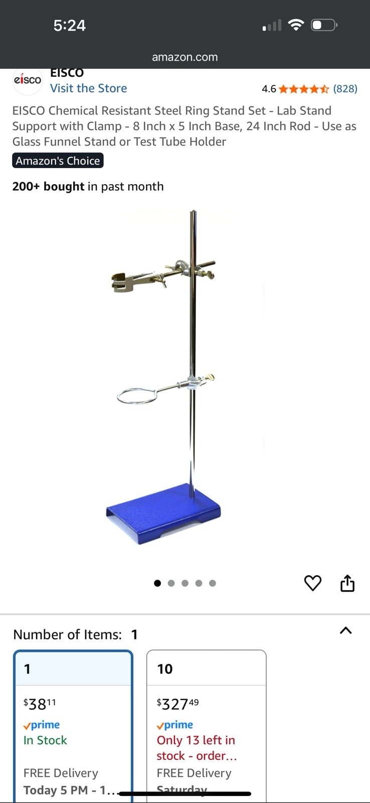 Eisco Premium Lab Metalware Set – Support Stand, Rod, Clamp and Retort Ring