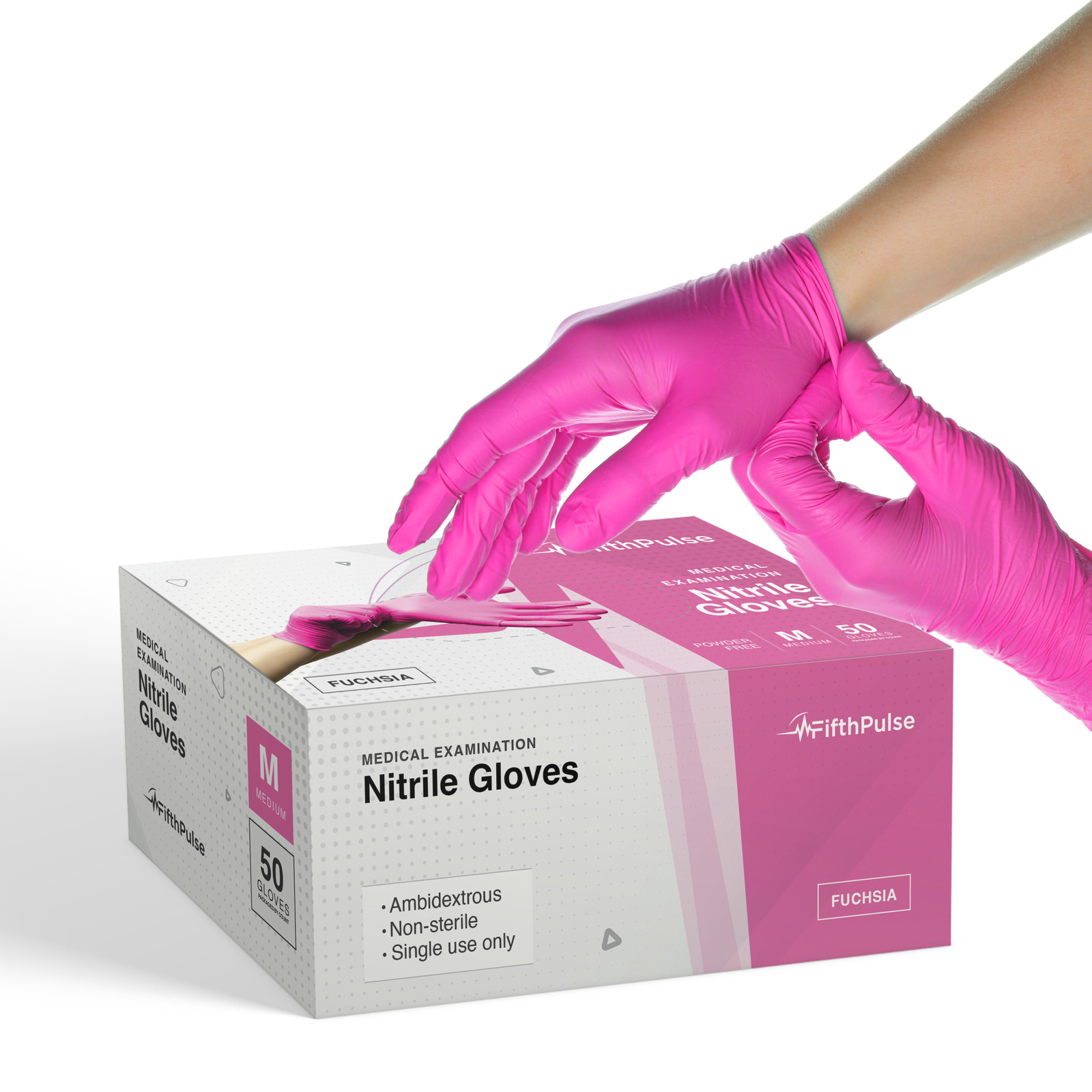 Fifth Pulse Nitrile Exam Latex Free & Powder Free Gloves – Fushia – 50 pk (M)