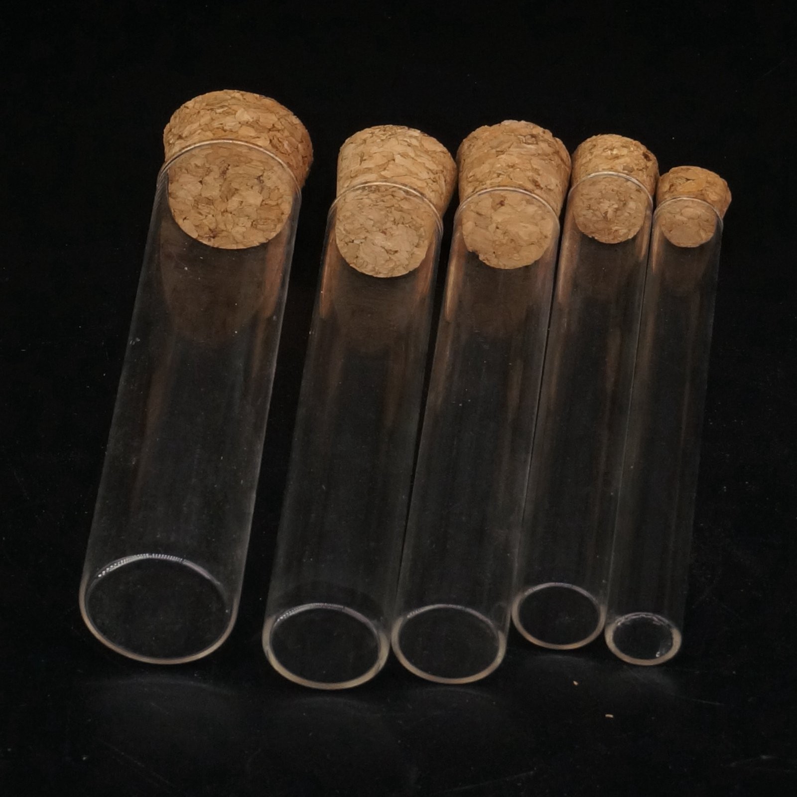 Lot5 12-40mm Lab Glass Test Tube Flat Bottom With Wood Stopper Thermostability