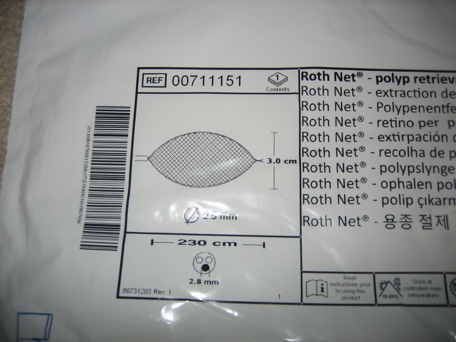 US Endoscopy 00711150 00711151 Roth Net Polyp Retrieval 230cm Exp 2025-05-10