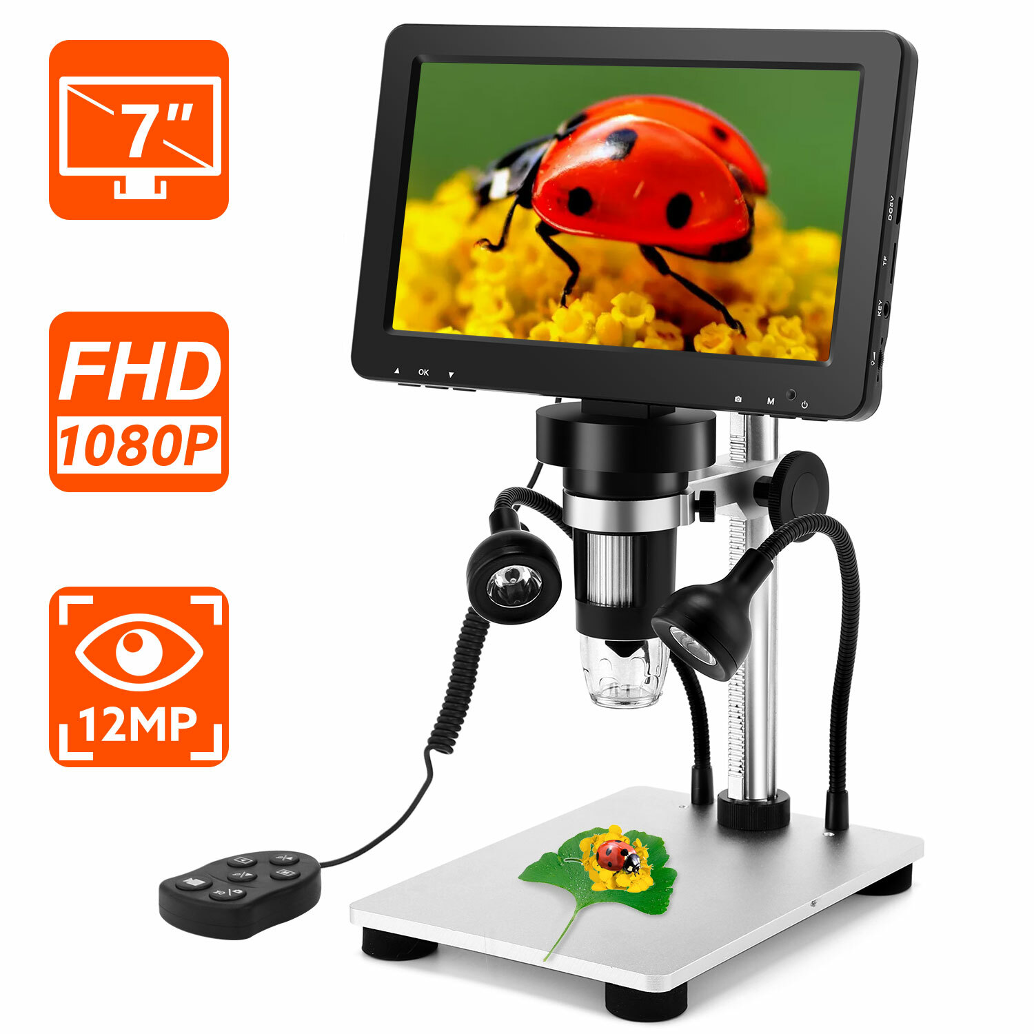 TOMLOV 7″ Digital Microscope 1200X solder Magnifier coin microscope 1080P Vedio