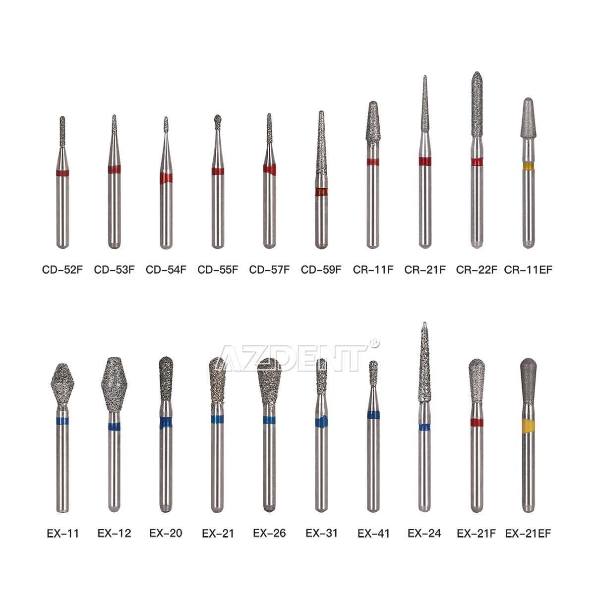 AZDENT Dental FG Diamond Burs for High Speed Handpiece Friction Grip 5pcs/pack